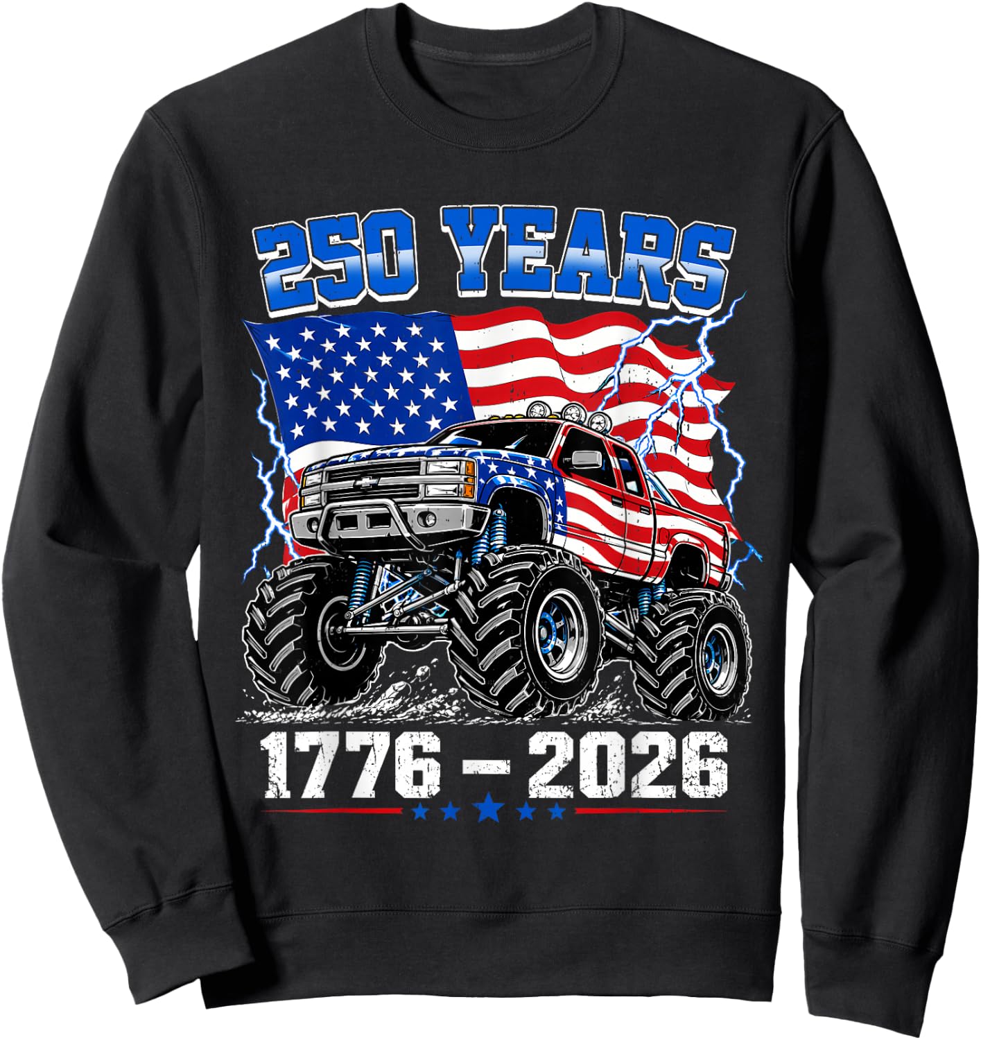 America 250th Patriotic USA Monster Truck 4th of July Kids Sweatshirt - Sweatshirt | Black