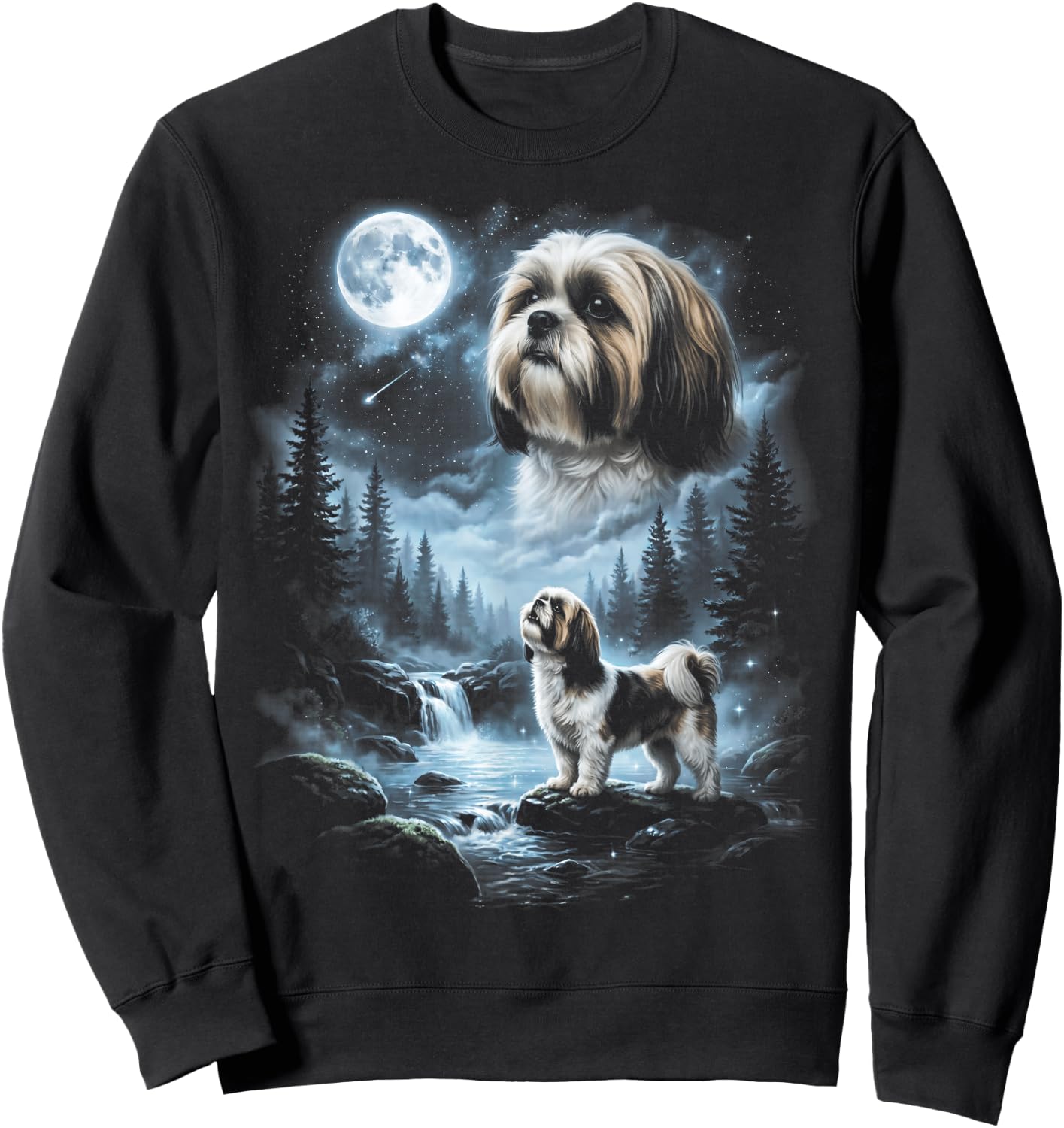 Shih Tzu Howling to the Moon Retro 90's Dog Sweatshirt - Sweatshirt | Black