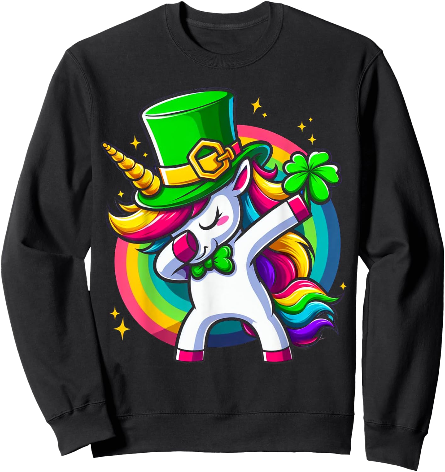 St Patricks Day Girls Dabbing Unicorn Leprechaun Lepricorn Sweatshirt - Sweatshirt | Black