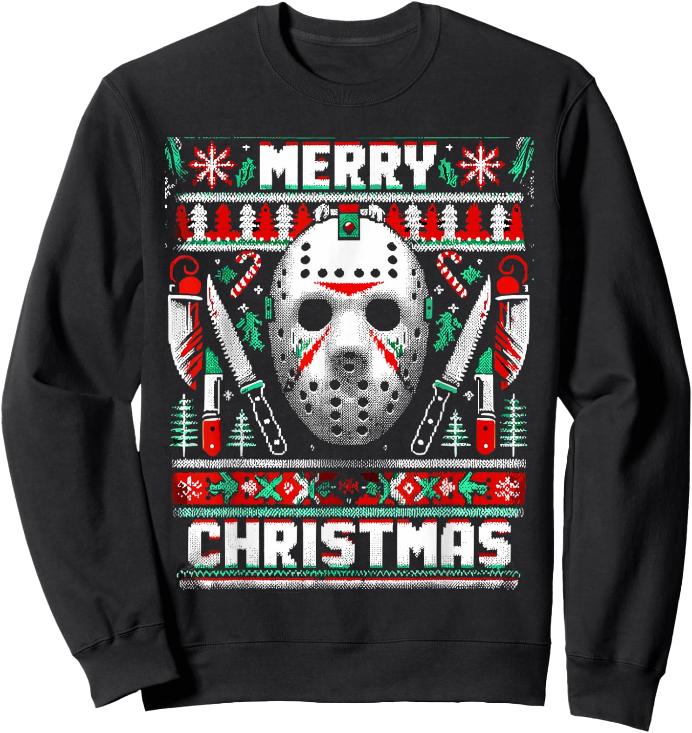 Merry Creepmas Festive Slasher Ugly Christmas Sweatshirt - Sweatshirt | Black
