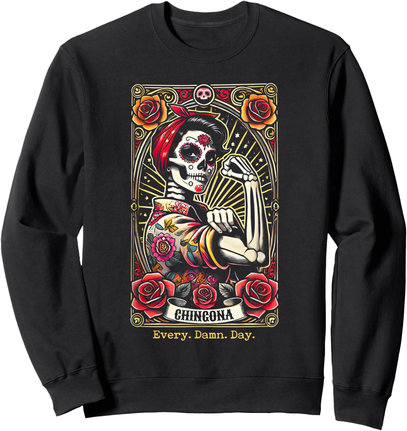 Chingona Every Damn Day Tarot Card Sweatshirt - Sweatshirt | Black