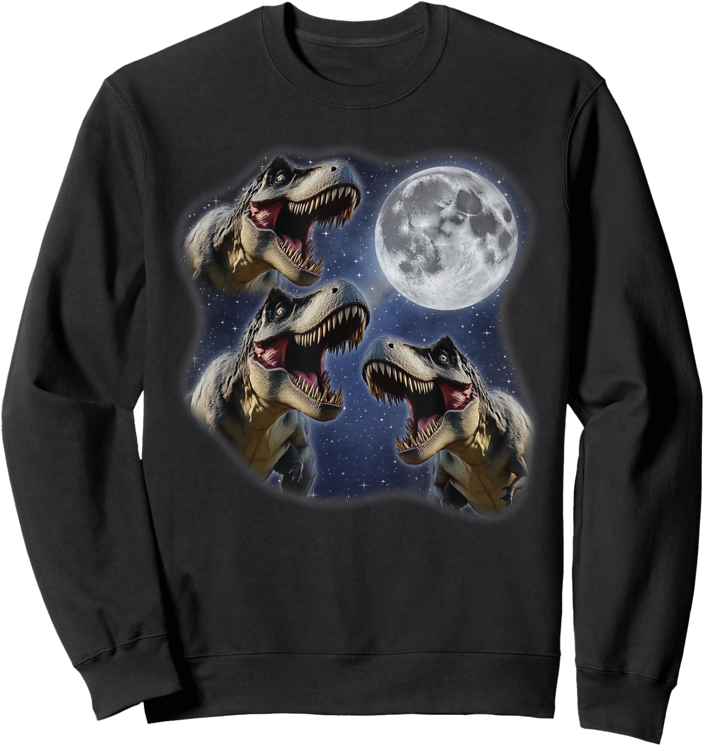 Three T-Rex Moon 3 Howling At Moon Funny Weird Cursed Sweatshirt - Sweatshirt | Black