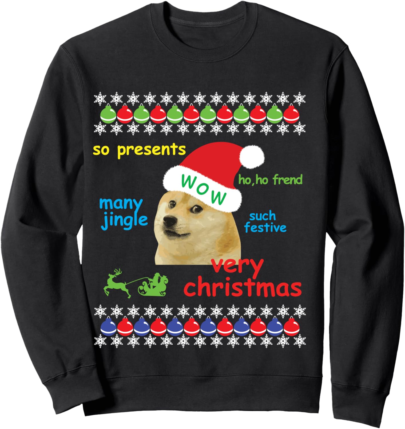 Ugly Sweater Christmas Doge Meme Shirt | Santa Shiba Inu Dog Sweatshirt - Sweatshirt | Black