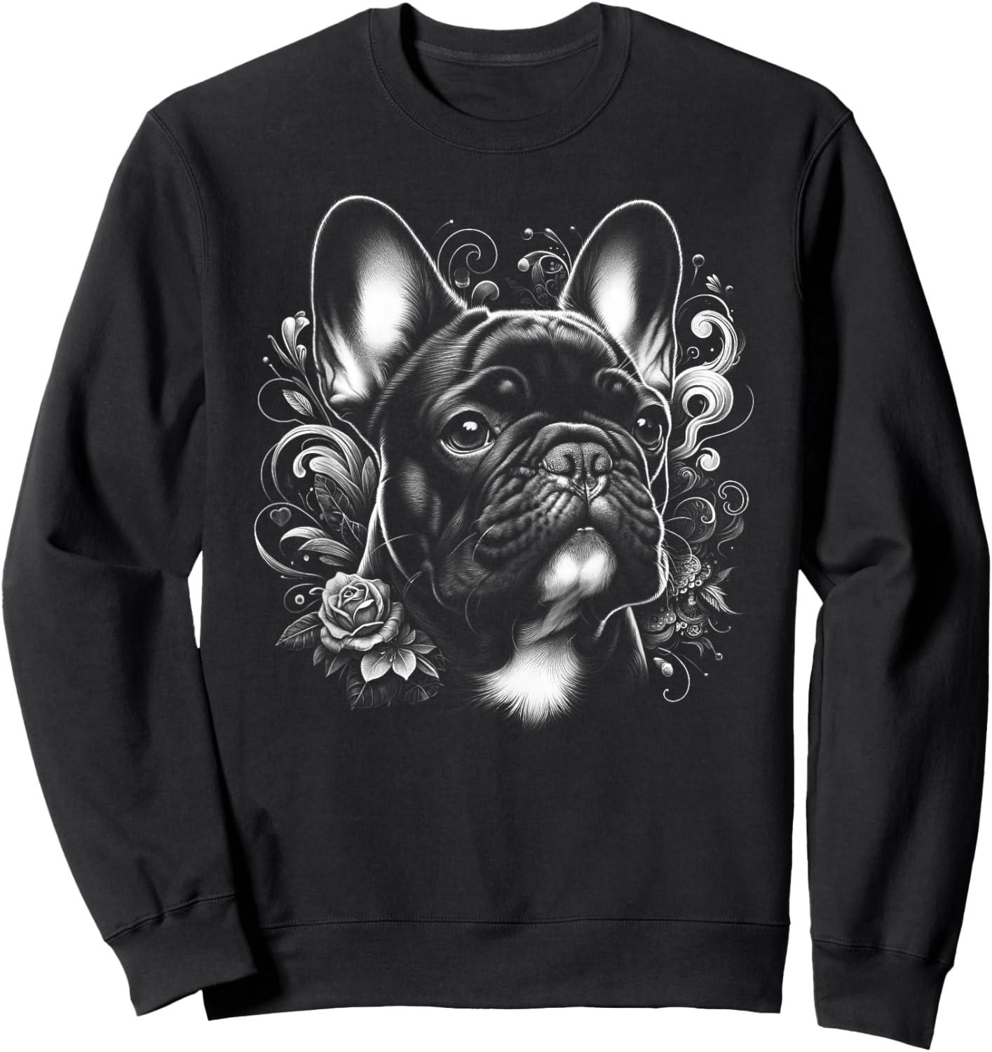 Cute French Bulldog with Flower Decoration , black Sweatshirt - Sweatshirt | Black