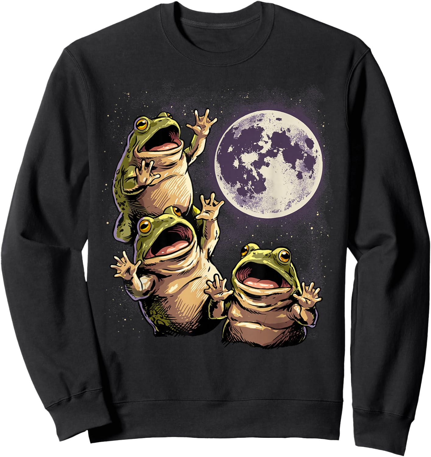 Frogs Howling At The Moon Funny Amphibian 90s Bullfrog Meme Sweatshirt - Sweatshirt | Black