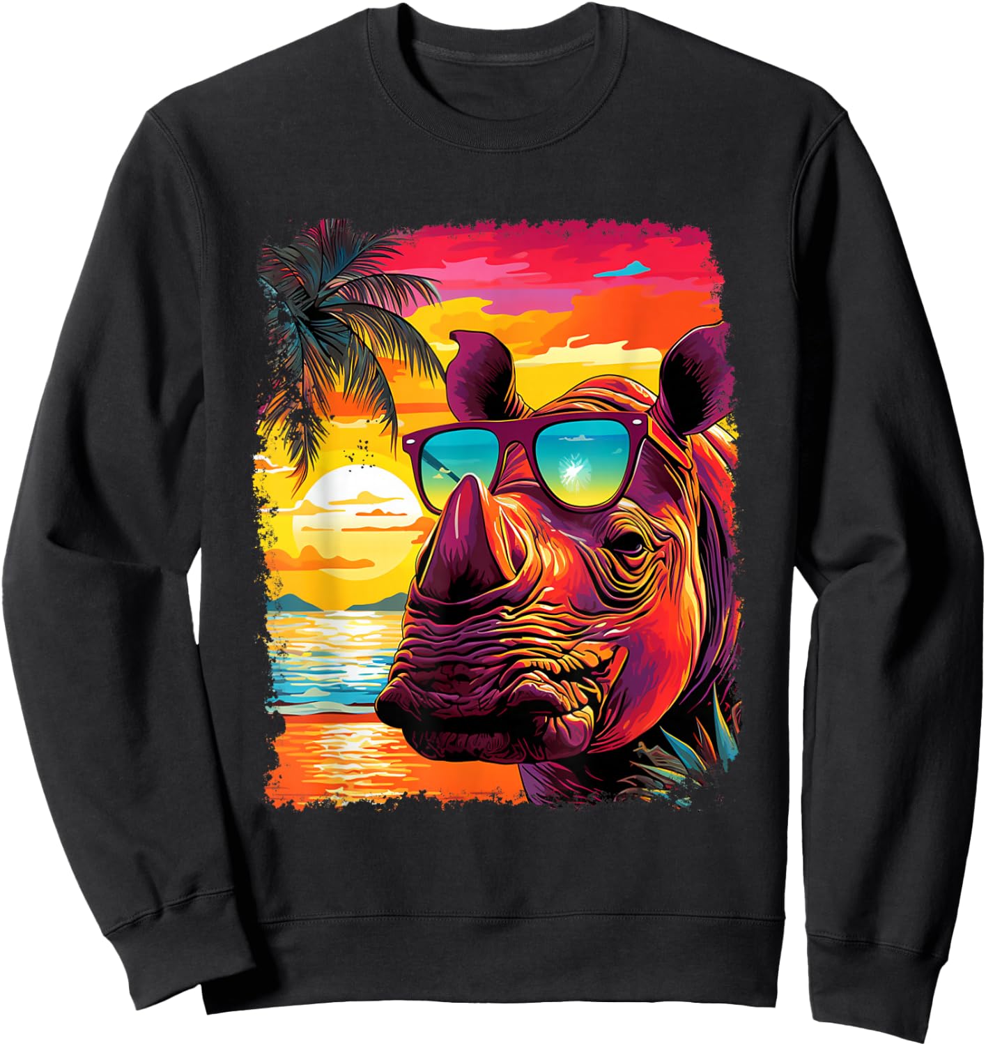Rhinoceros Pop Art Vintage Zoo Animal Rhino Hawaiian Sweatshirt - Sweatshirt | Black