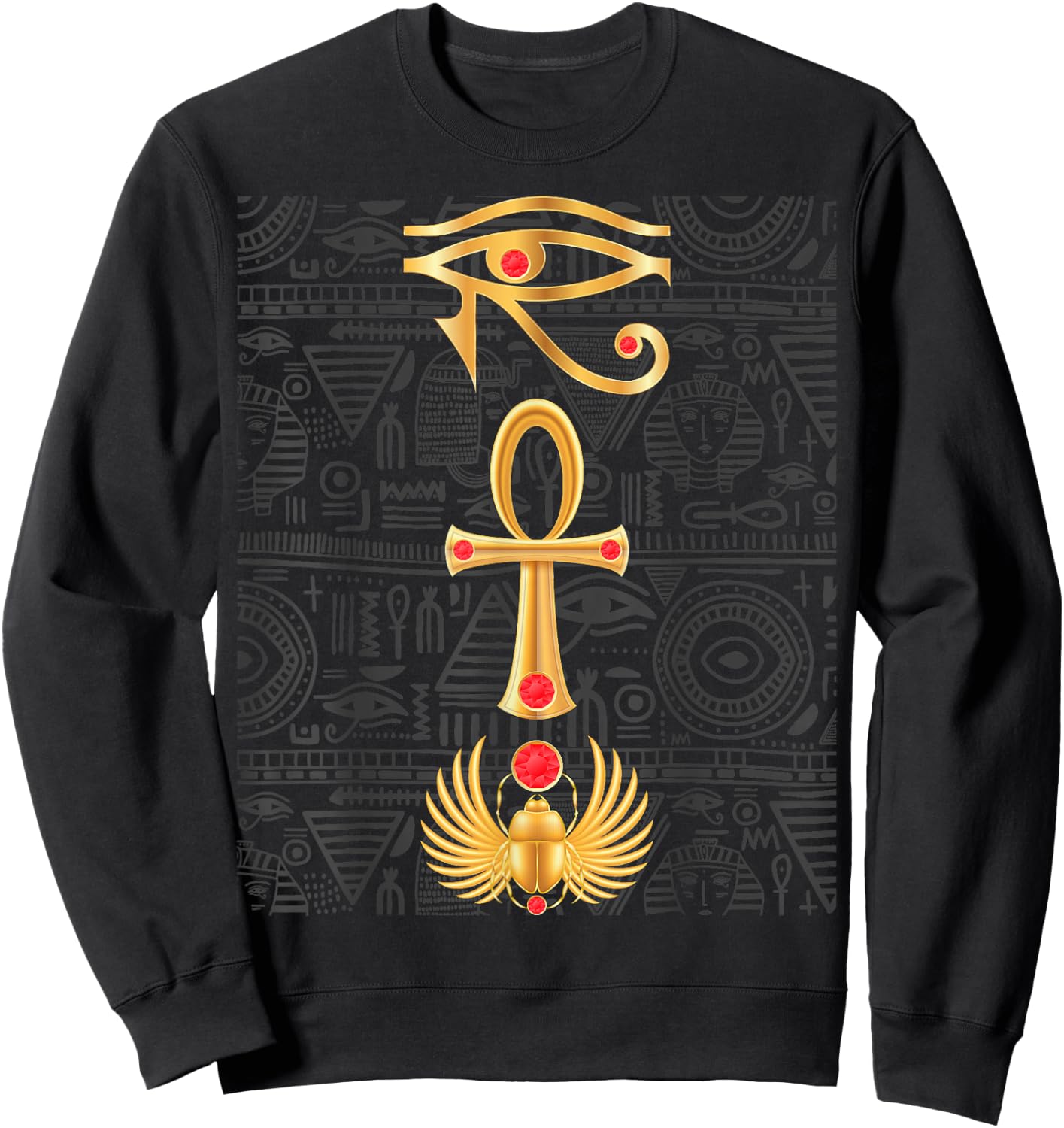 Auge des Horus Kreuz Ankh Skarabäus Hieroglyphen Antik Ägypten Sweatshirt - Sweatshirt | Black
