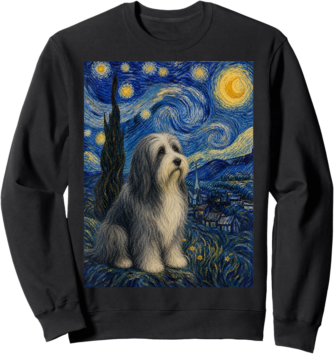 Bearded Collie Dog Van Gogh Starry Night Sweatshirt - Sweatshirt | Black