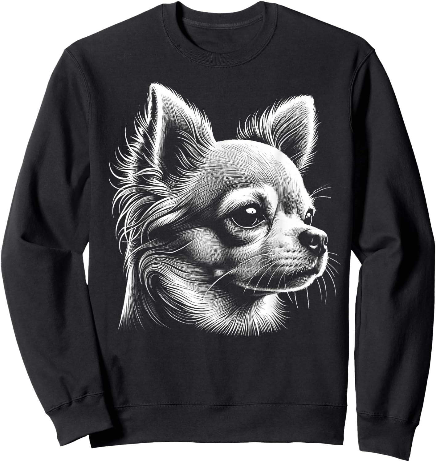 Cute Chihuahua - Head Portrait in Drawing Style , black Sweatshirt - Sweatshirt | Black