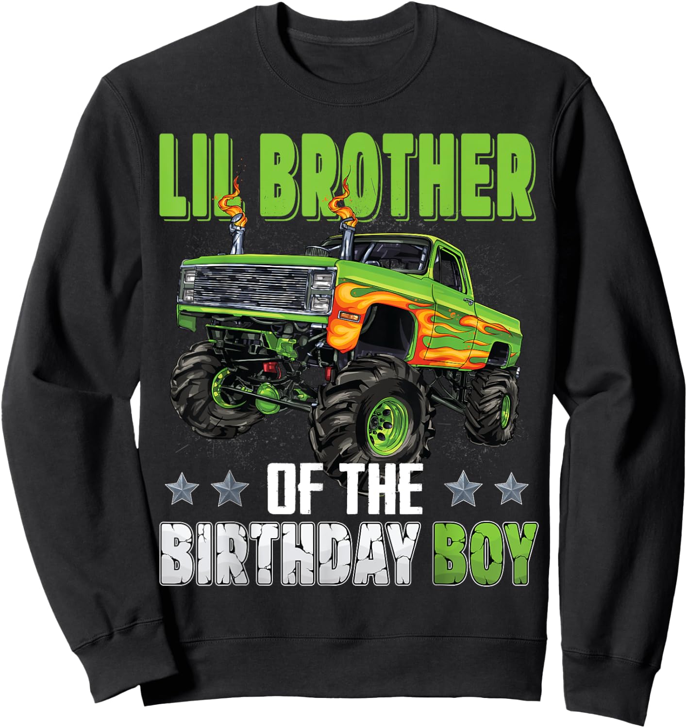 Lil Brother of Birthday Boy Monster Truck Family Matching Sweatshirt - Sweatshirt | Black