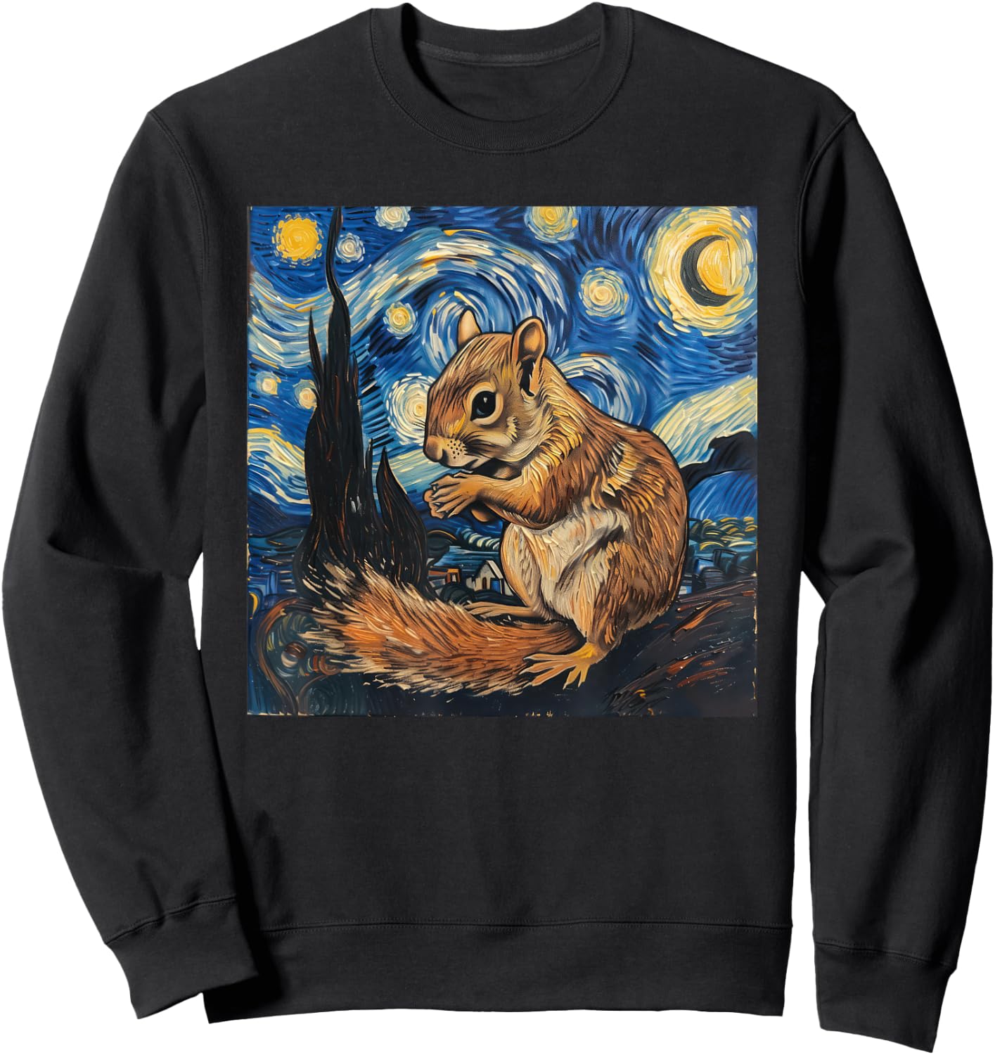 Squirrel Van Gogh Style Starry Night Sweatshirt - Sweatshirt | Black