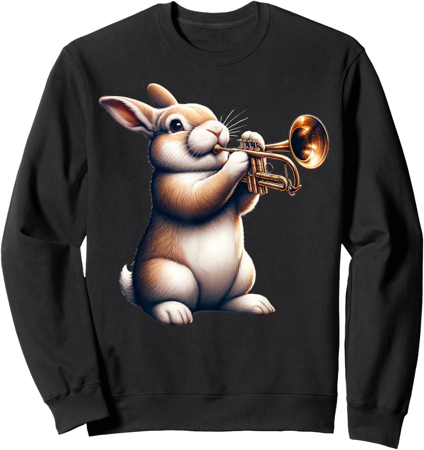 Cute Rabbit Bunny Playing Trumpet Rabbits Musician Music Sweatshirt - Sweatshirt | Black
