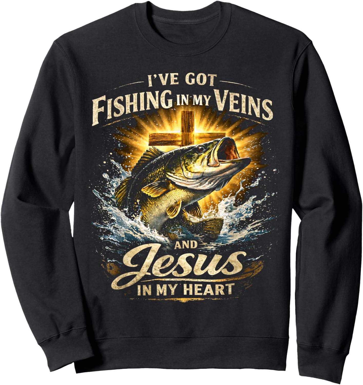 Fishing in My Veins Jesus in My Heart Sweatshirt - Sweatshirt | Black