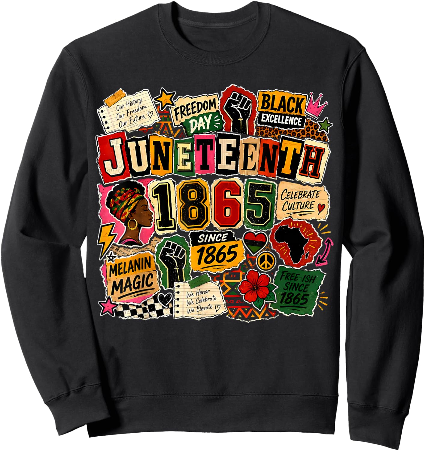 Juneteenth Freeish 1865 Afro Woman Africa Map Freedom Day Sweatshirt - Sweatshirt | Black
