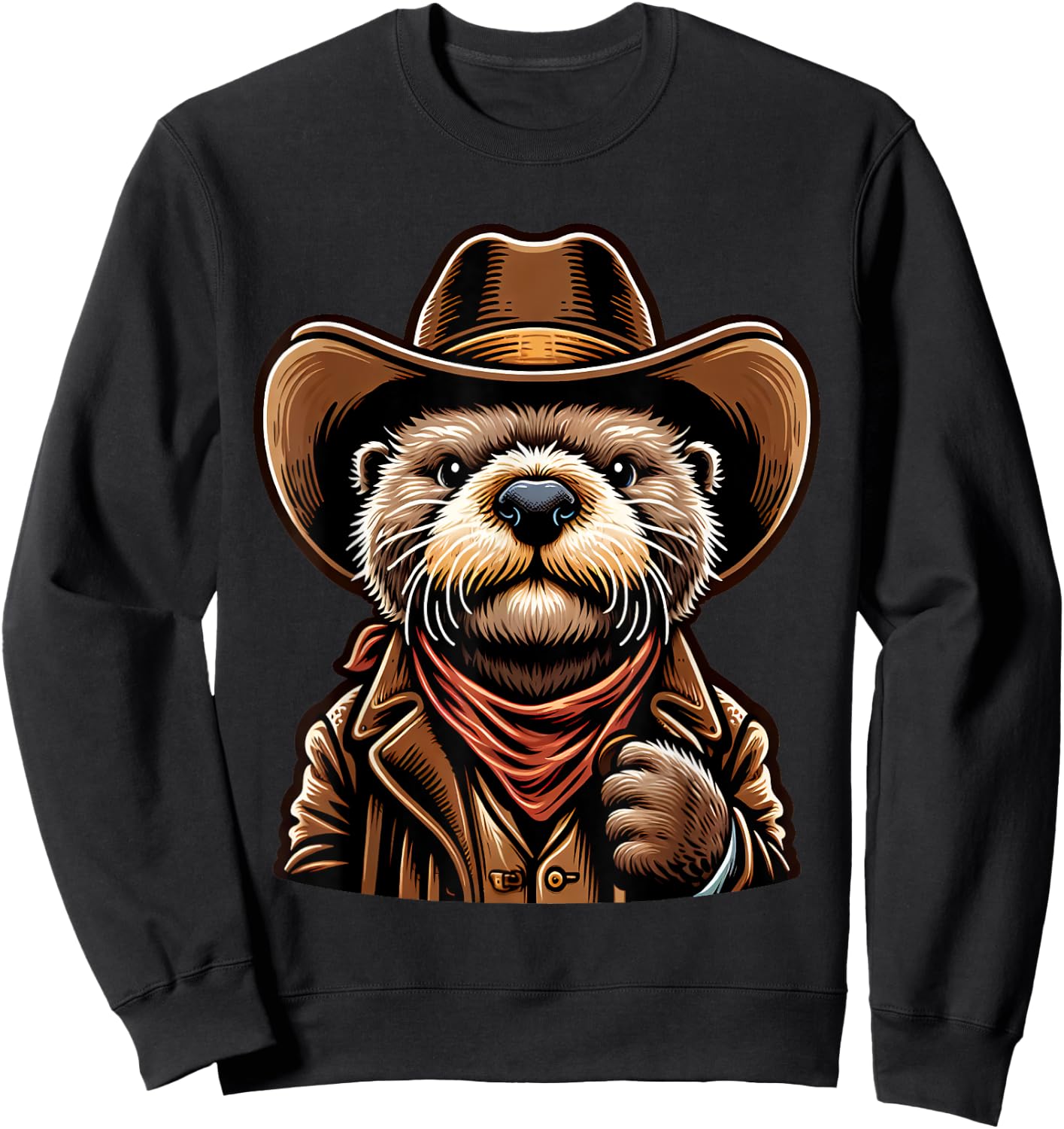 Wild West Otters Funny Cowboy Sea Otter Sweatshirt - Sweatshirt | Black