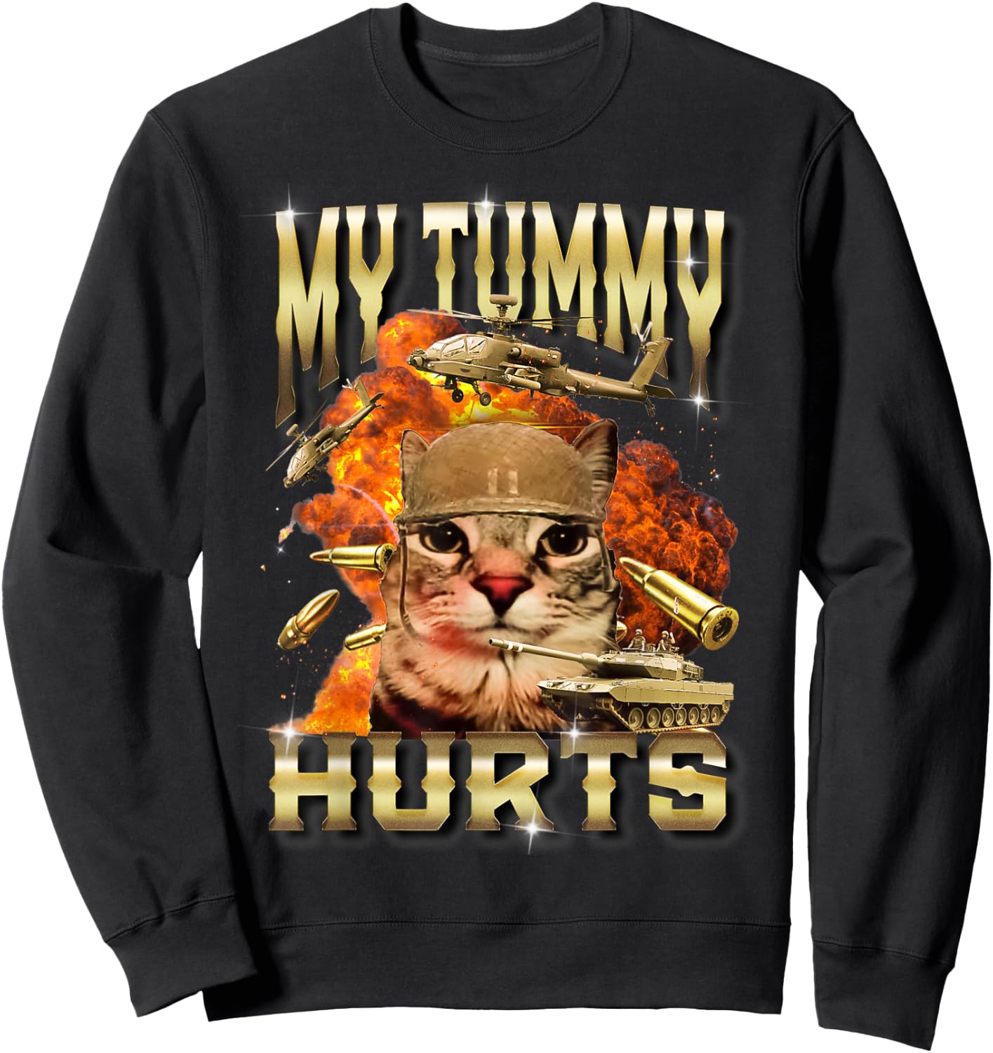 My Tummy Hurts Cat Meme Bootleg Funny Sweatshirt - Sweatshirt | Black