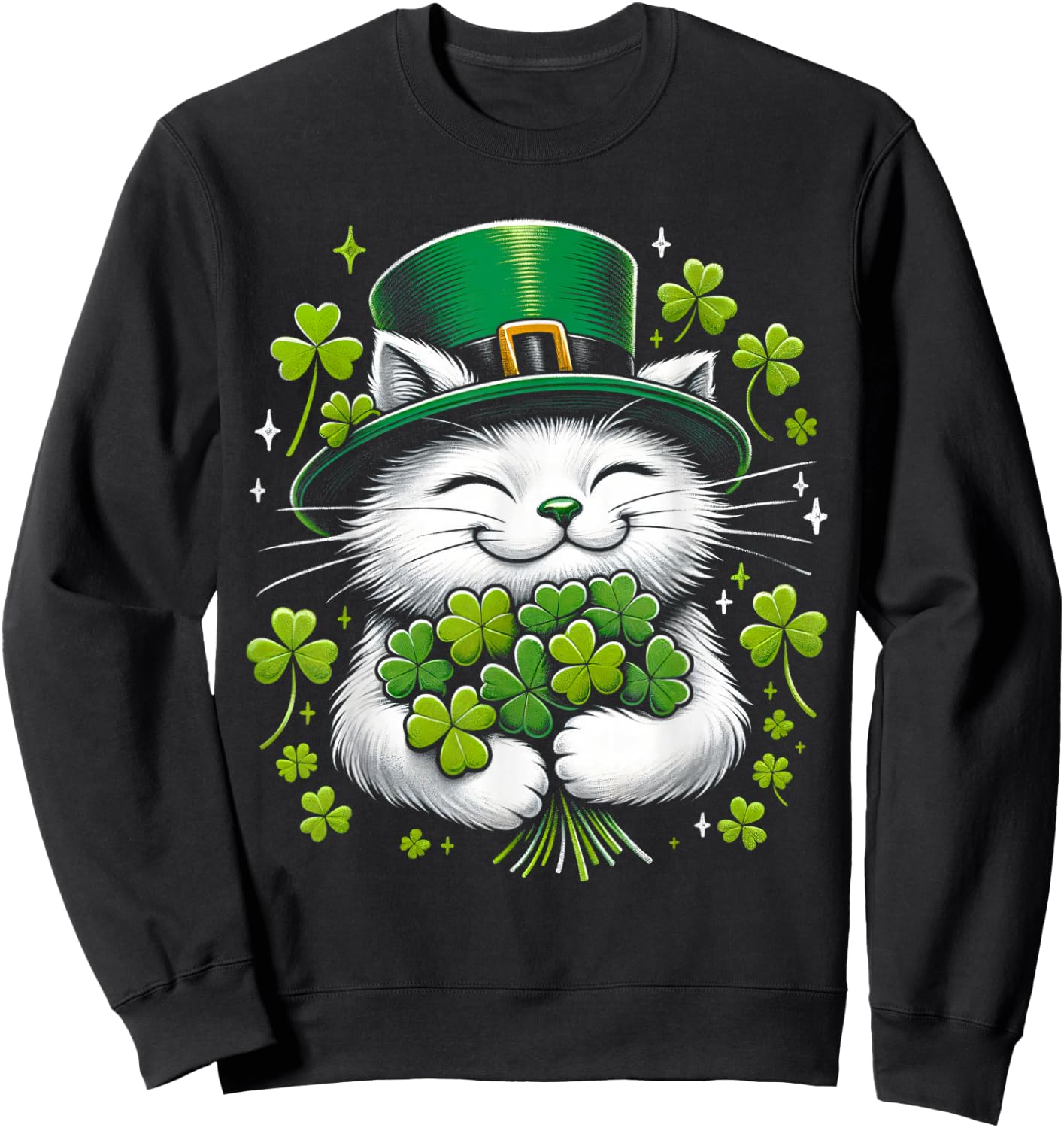 Cat Leprechaun Clover St. Patricks Day Women's Girls' , black, S Sweatshirt - Sweatshirt | Black