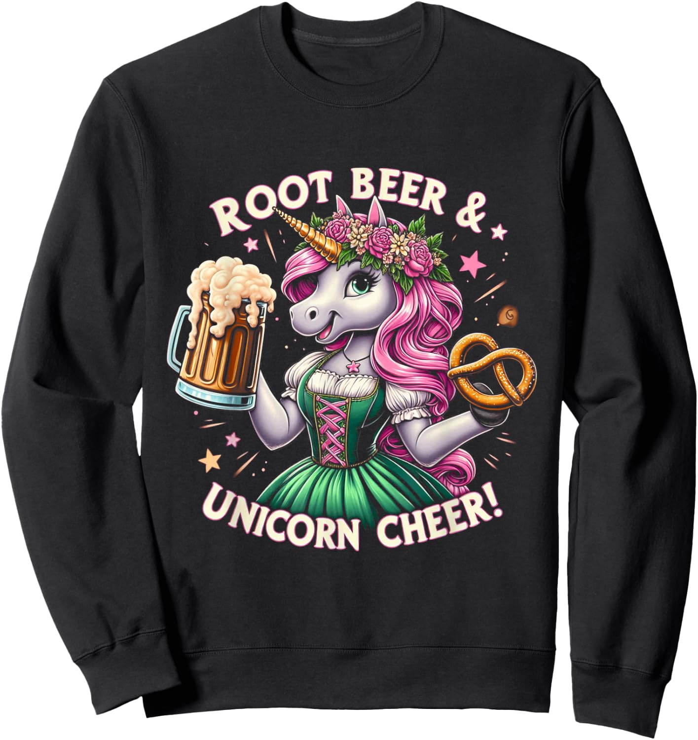 German Drindl Unicorn Beer Pretzel Funny Oktoberfest Party Sweatshirt - Sweatshirt | Black