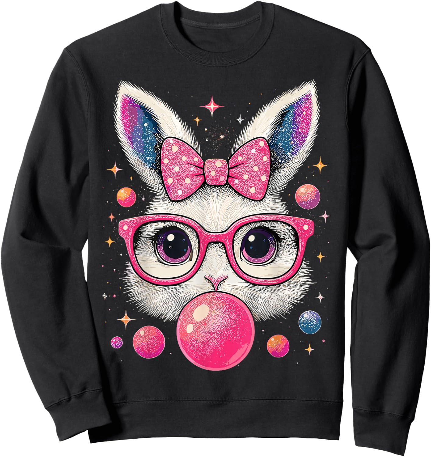 Easter Day Bunny Tie Dye Rabbit Face Glasses Girl Easter Sweatshirt - Sweatshirt | Black