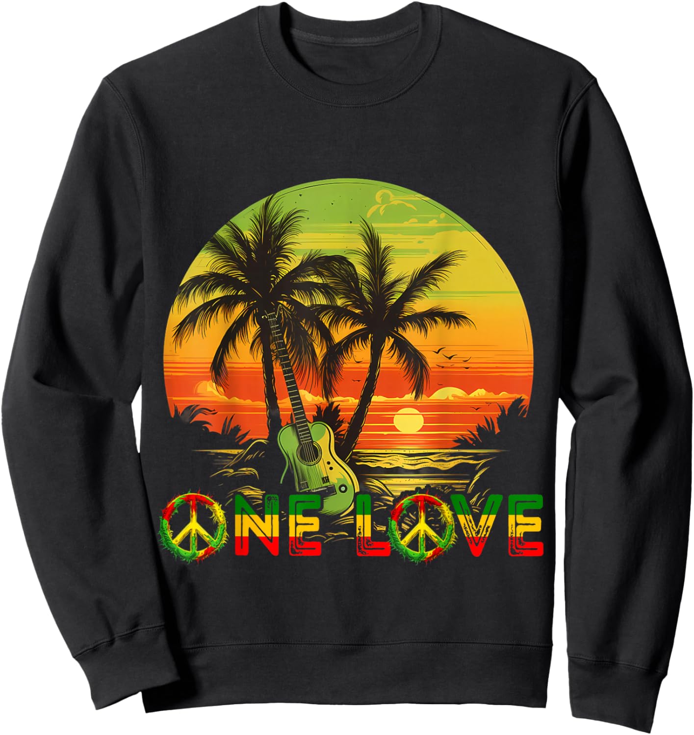 Rasta Reggae Sunset Reggae Music Guitar Guitarist Jamaica , black Sweatshirt - Sweatshirt | Black