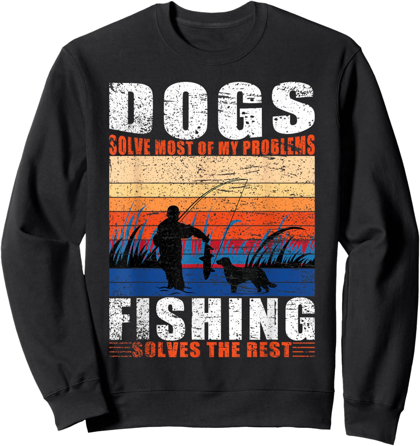 Old man Fishing Dad Dogs Sweatshirt - Sweatshirt | Black