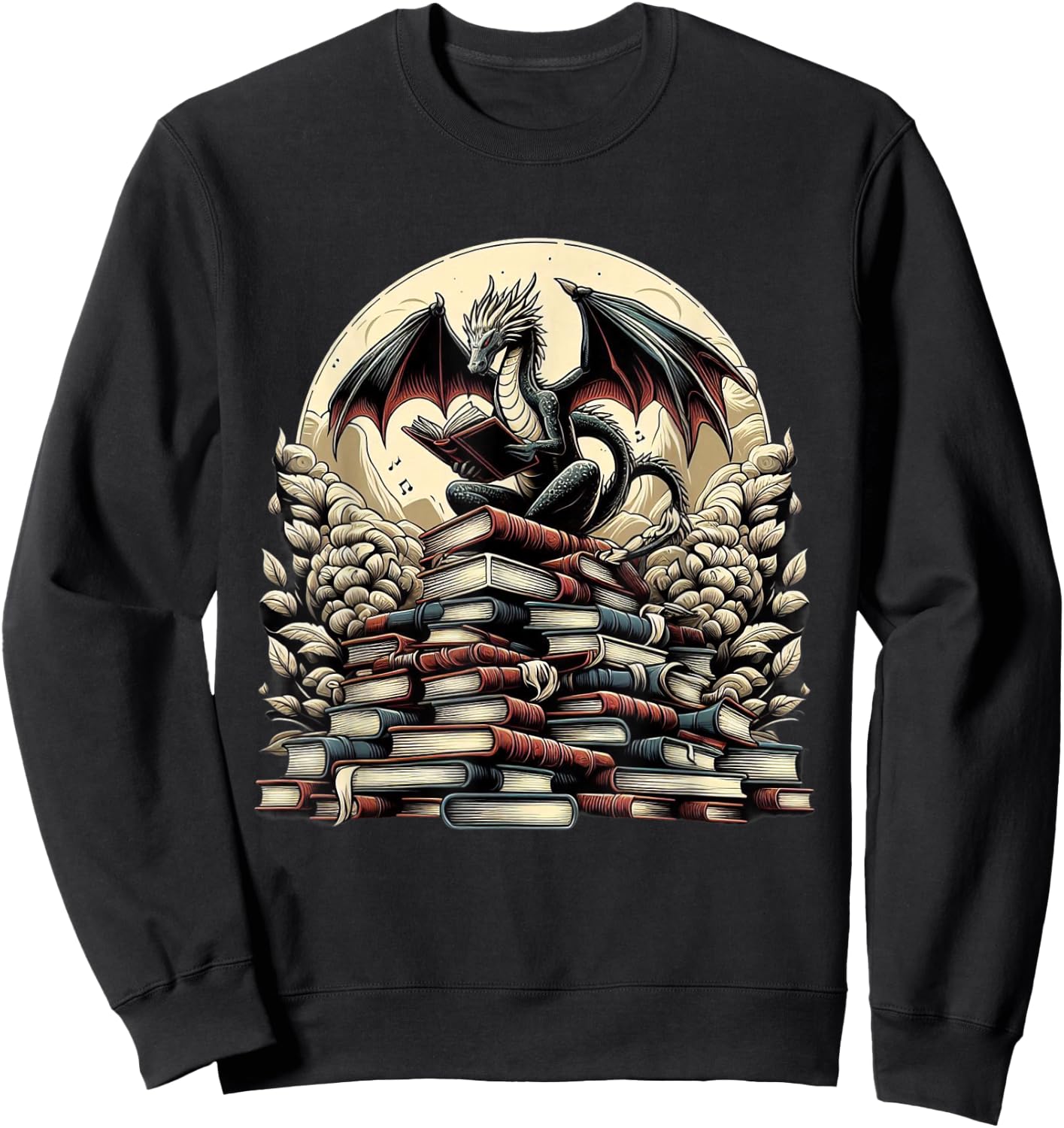 Dragon Reading a Book Dragons and Books Lover Bookworm Sweatshirt - Sweatshirt | Black
