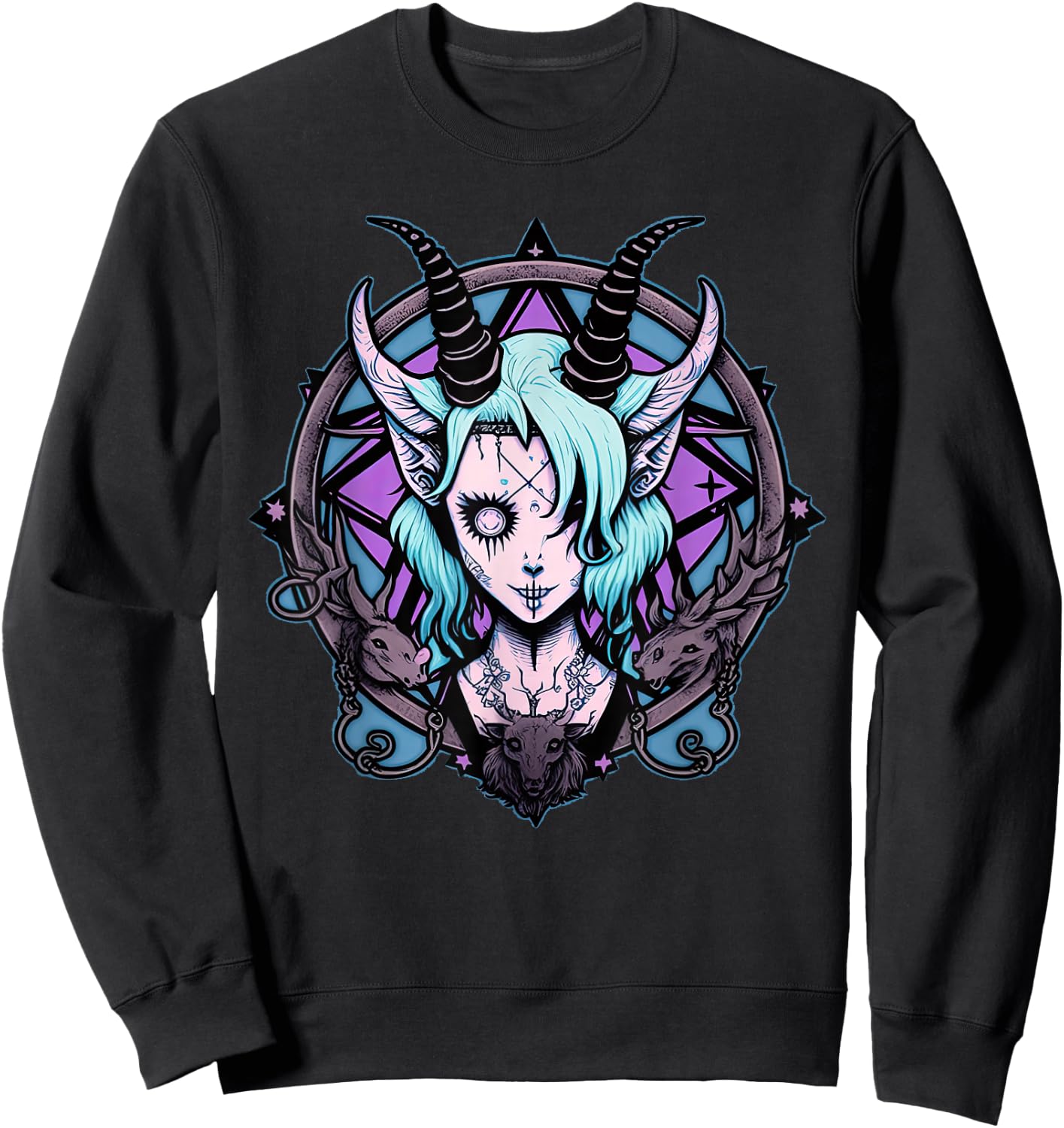 Kawaii Paste Scary Goat Pentacle Sweatshirt - Sweatshirt | Black