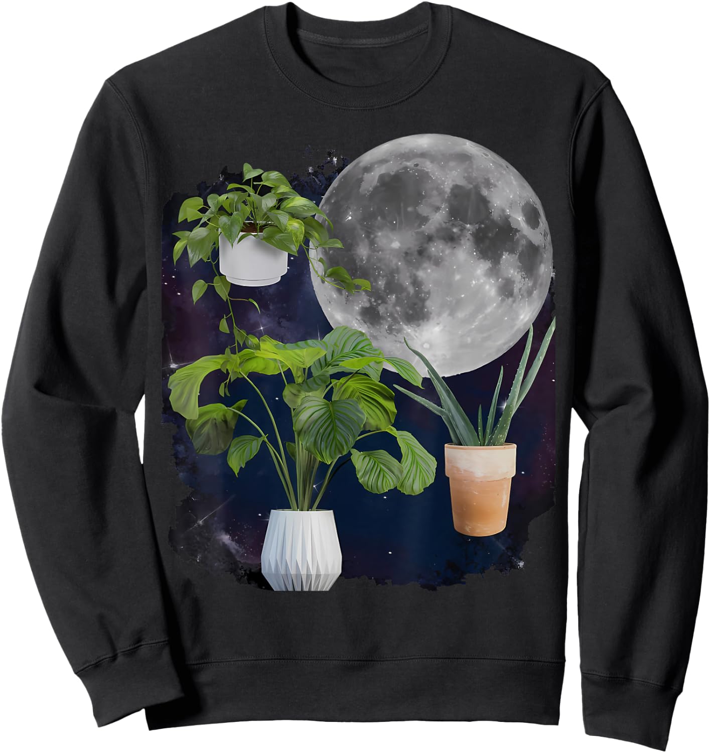 Three Potted Plants Howling At The Moon Plant Lover Gardener Sweatshirt - Sweatshirt | Black