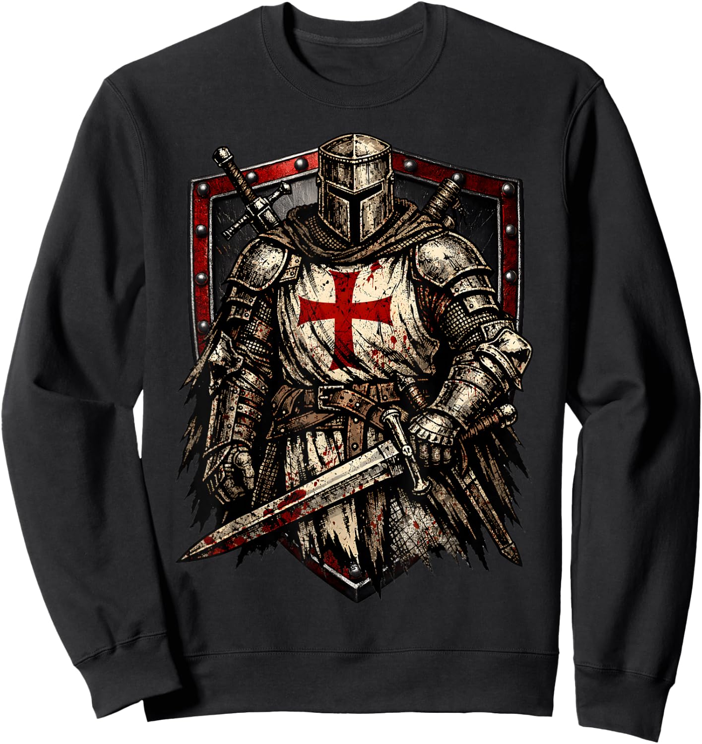 Chevalier Templier Chrétien Guerrier de Dieu Croisé Sweatshirt - Sweatshirt | Black