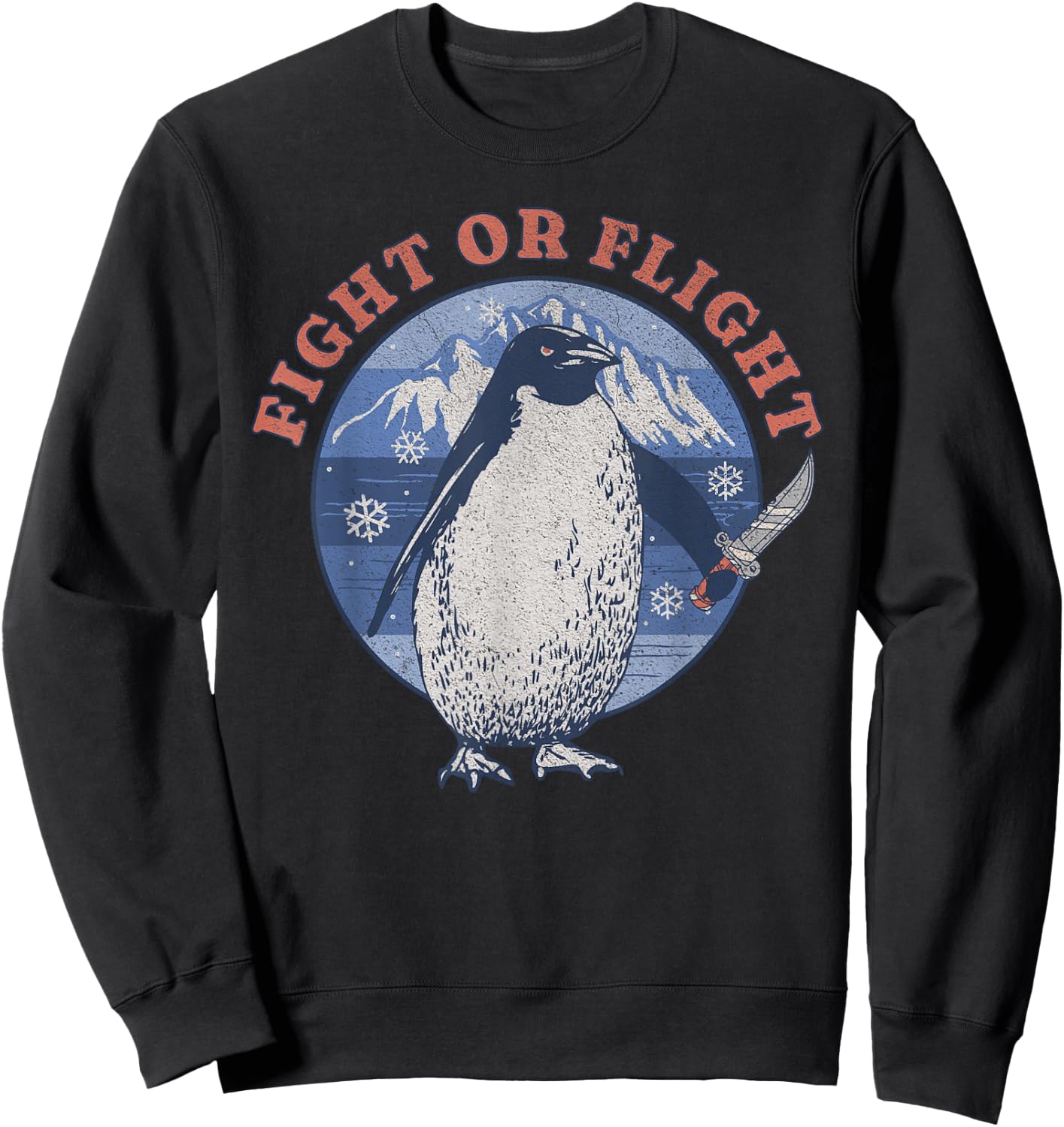 Fight or Flight Penguin Holding Knife Funny Meme Sweatshirt - Sweatshirt | Black