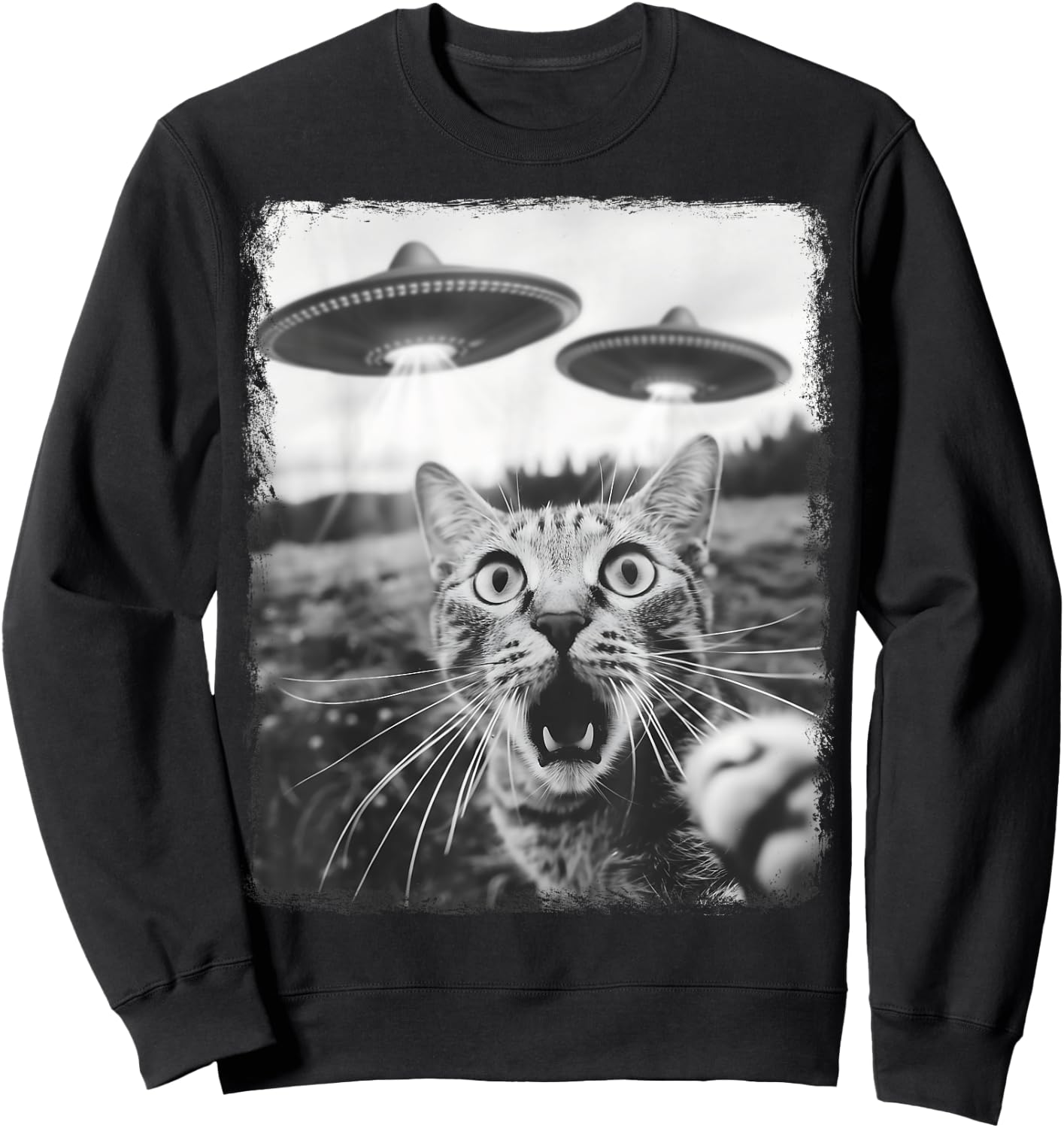 Alien Selfie Alien UFO Tabby Cat , Black, S Sweatshirt - Sweatshirt | Black