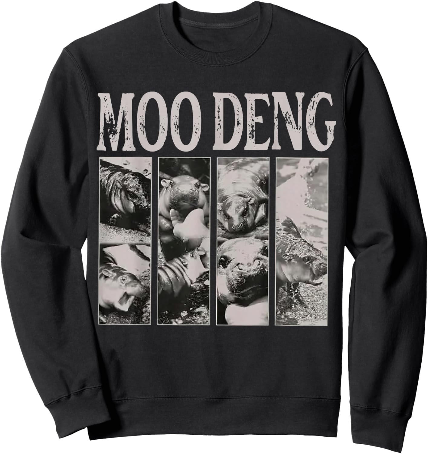 Retro In My Moo Deng Moo Deng Lover Cute Hippo Clothing Sweatshirt - Sweatshirt | Black