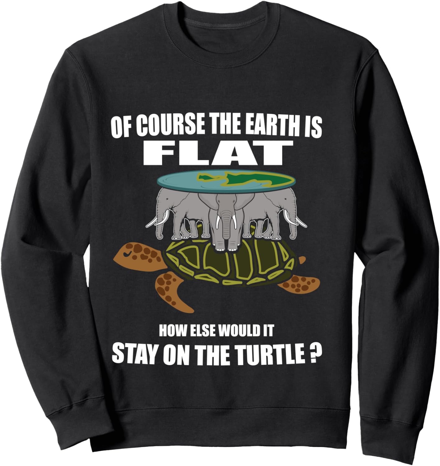 Flat Earth Theory Elephant Turtle Flat Earth Funny Science Sweatshirt - Sweatshirt | Black