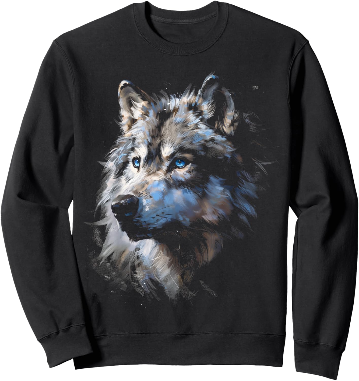 Alpha Wolf Dark Fantasy Art Graphic Blue Eyes Wolf Lovers , black Sweatshirt - Sweatshirt | Black