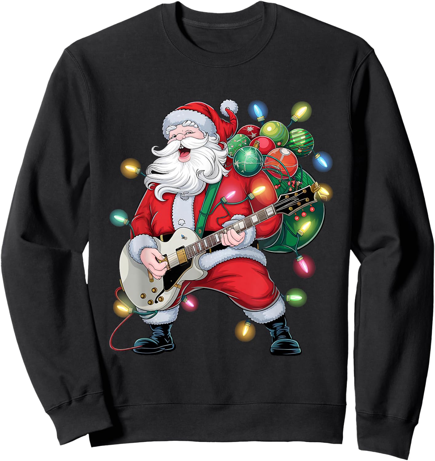 Rocker Santa Claus Playing Guitar Family Christmas Pajamas Sweatshirt - Sweatshirt | Black