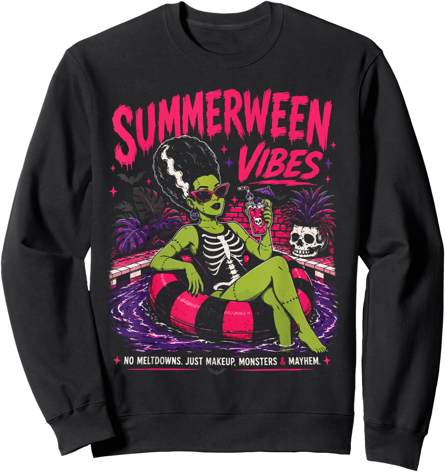 Summerween Vibes Funny Summer Vacation Spooky Summer Ghoul Sweatshirt - Sweatshirt | Black