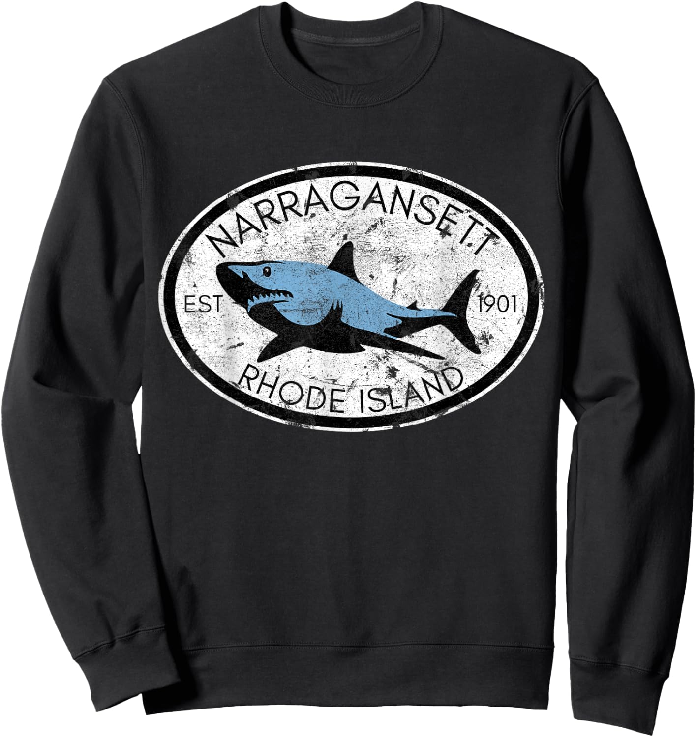 Narragansett Rhode Island Fishing Shark Fish Beach Vintage Sweatshirt - Sweatshirt | Black