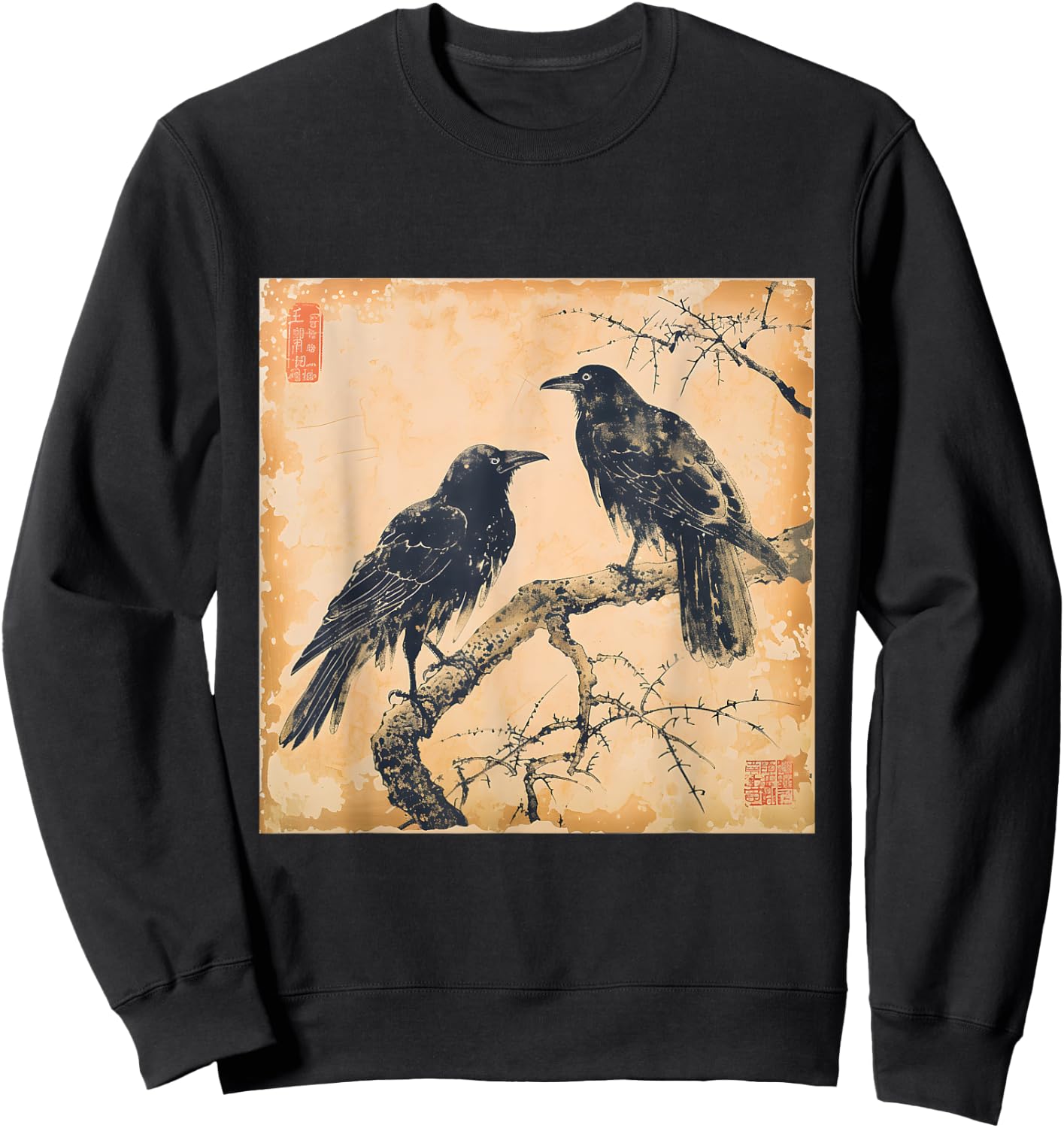 Japanese Vintage Crow Design Classic Sweatshirt - Sweatshirt | Black