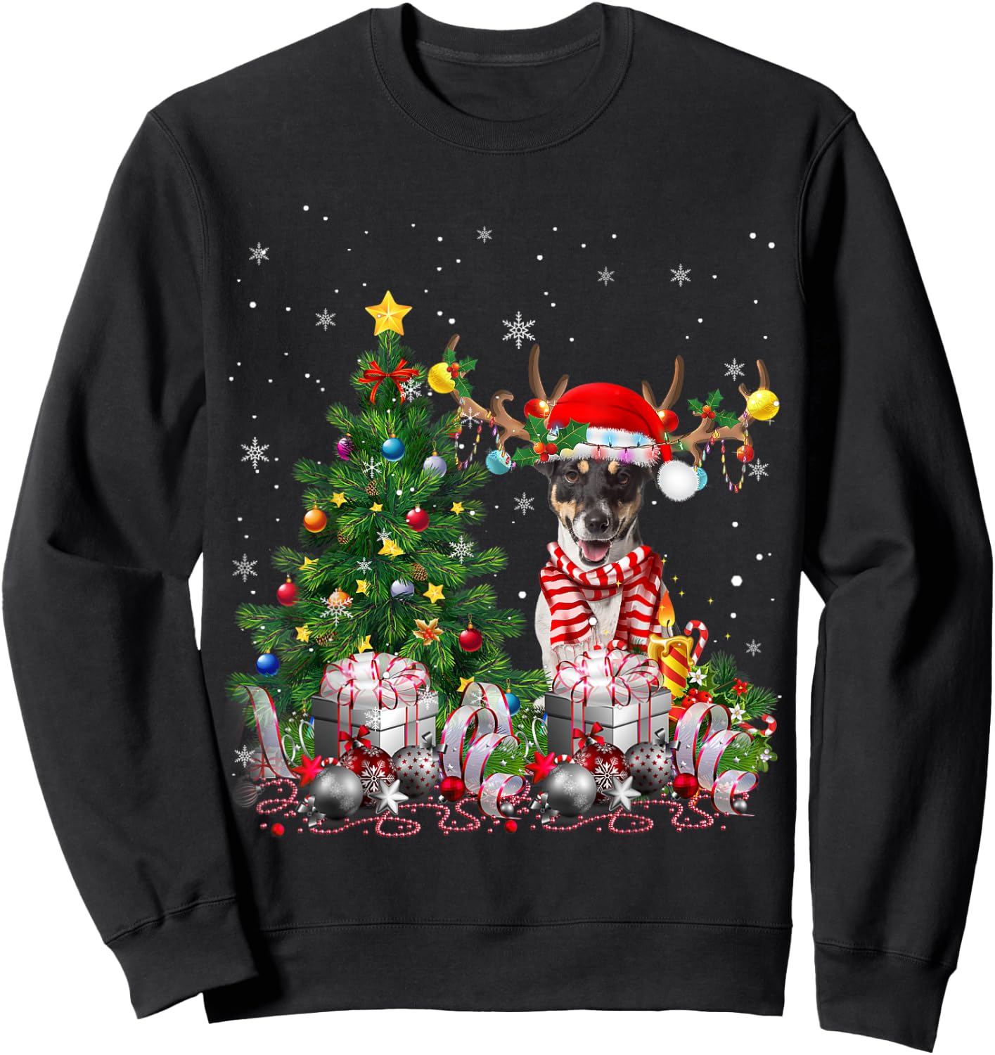 Jack Russell Terrier Christmas Tree Light Santa Pajamas Xmas Sweatshirt - Sweatshirt | Black