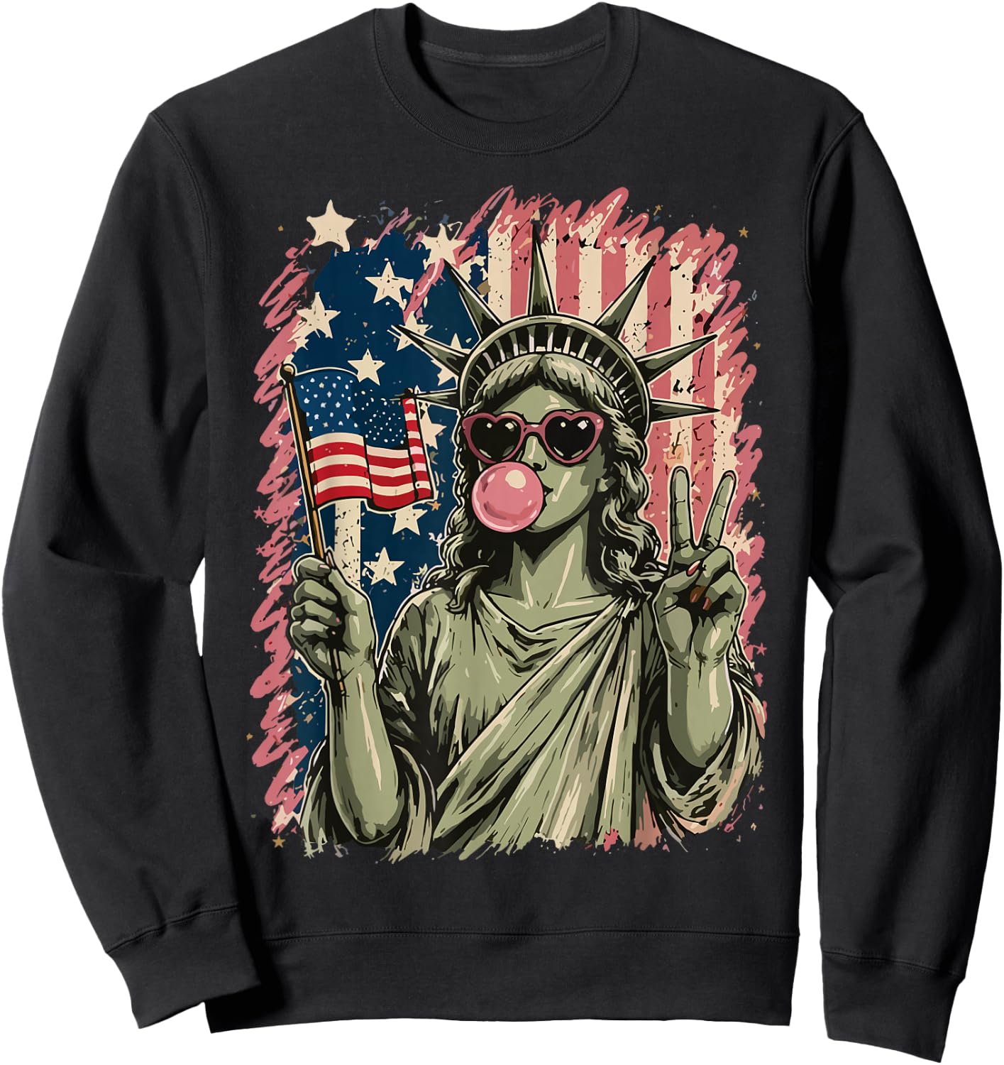 Statue of Liberty Blowing Bubble Gum Patriotic 4th of July Sweatshirt - Sweatshirt | Black