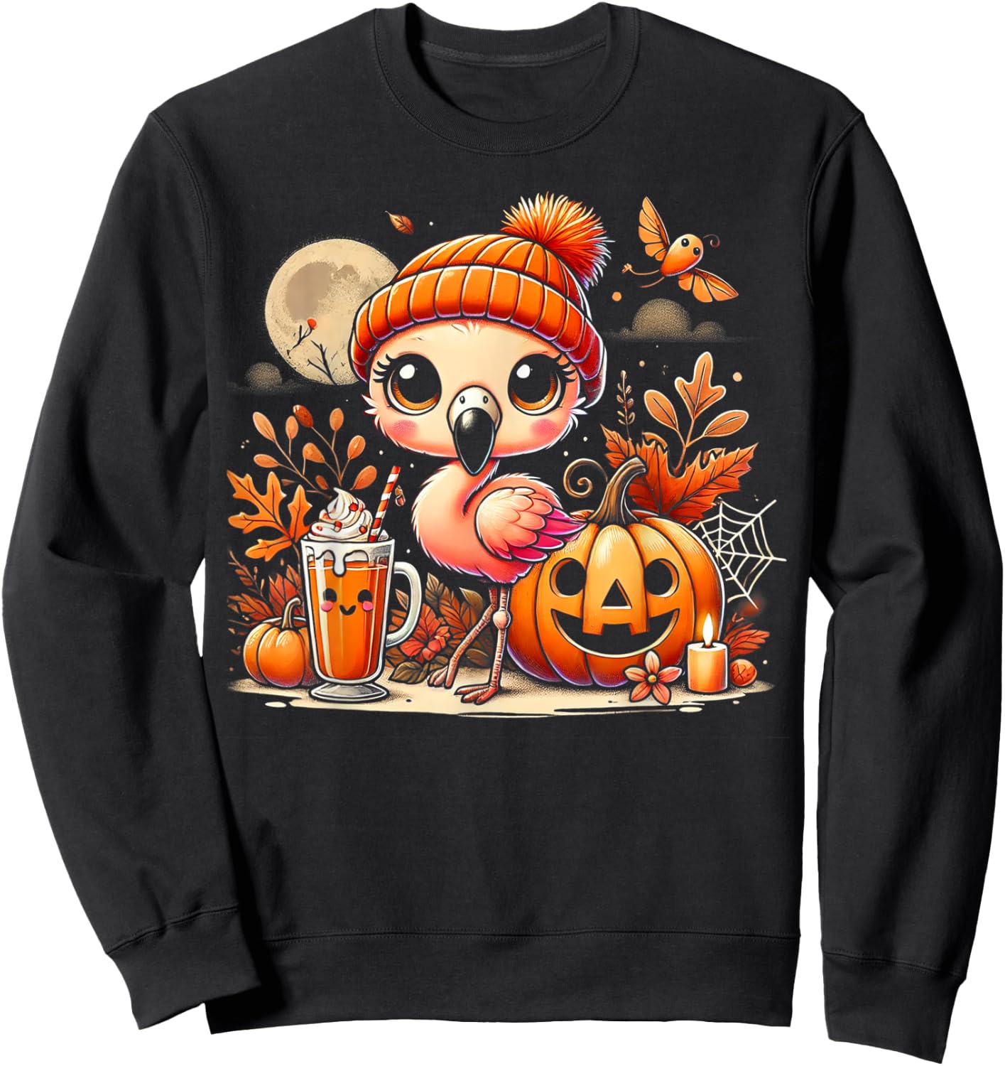 Cute flamingo in Autumn with Pumpkin Drink Sweatshirt - Sweatshirt | Black