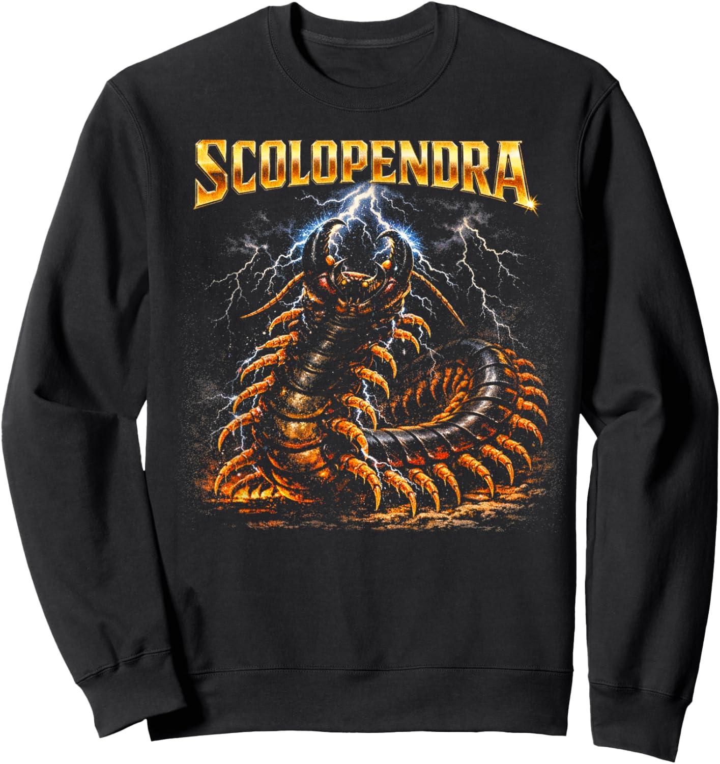 80s Heavy-Metal Giant Centipede Retro Insect Owner Bug Lover Sweatshirt - Sweatshirt | Black