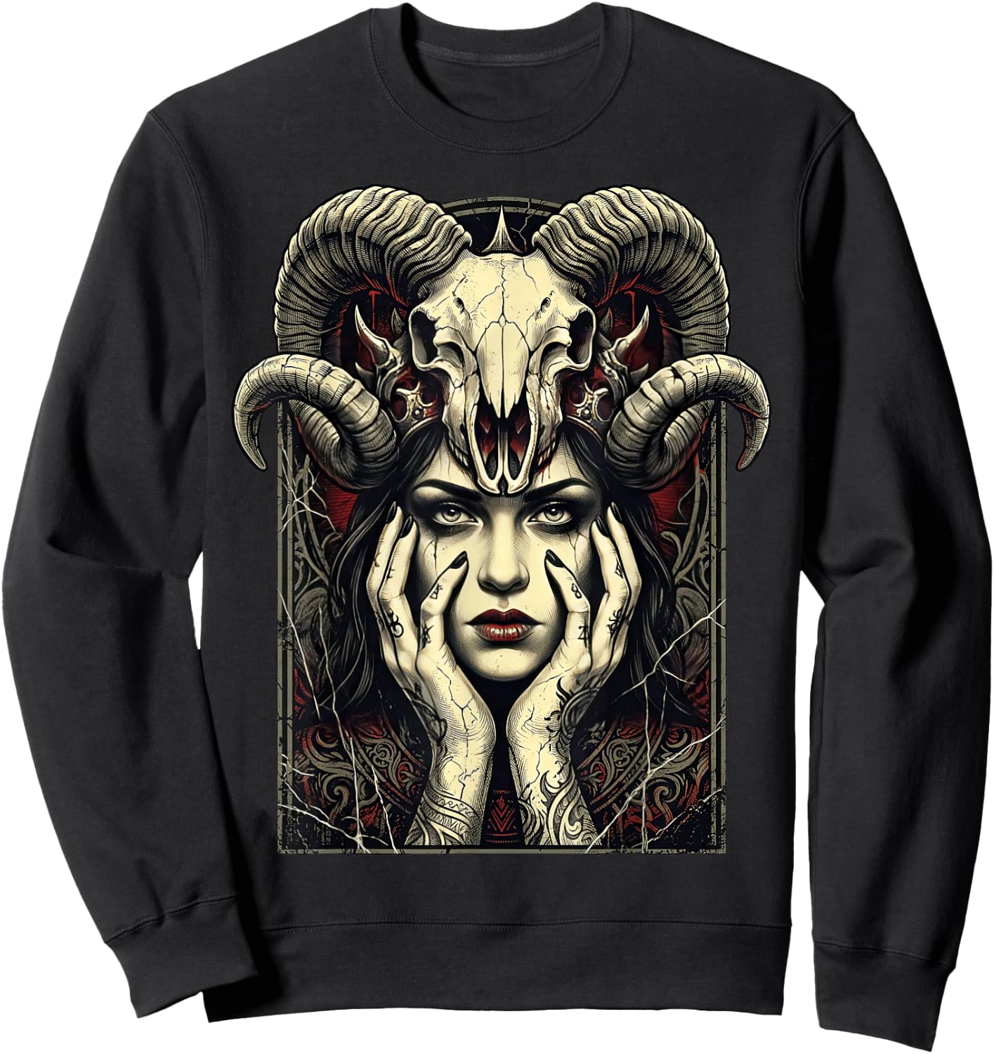 Gothic Horns Occult Witch Fantasy Demon Girl Sweatshirt - Sweatshirt | Black