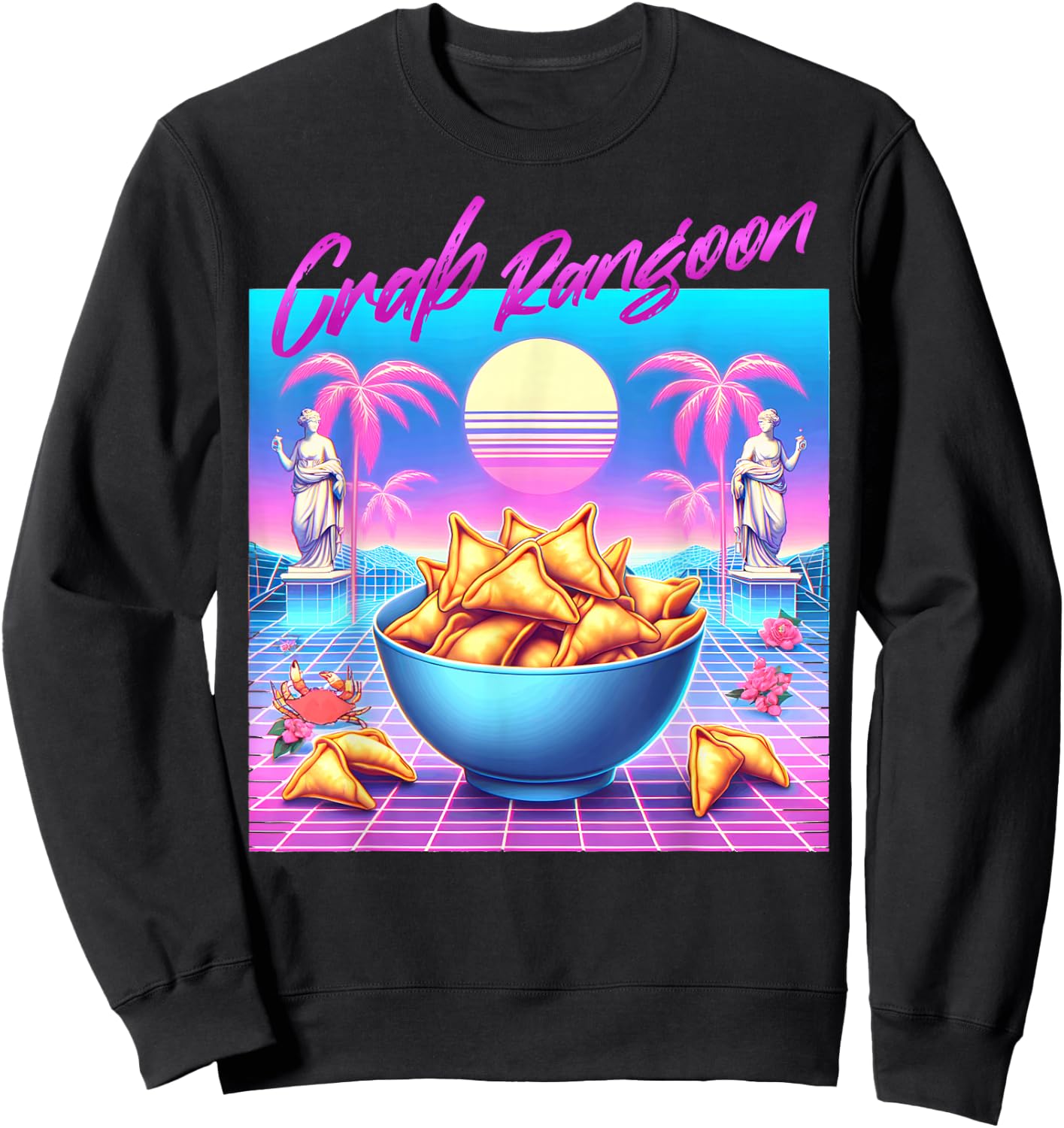 Vaporwave Crab Rangoon Goons Meme 80s Synthwave Retro 1980s Sweatshirt - Sweatshirt | Black