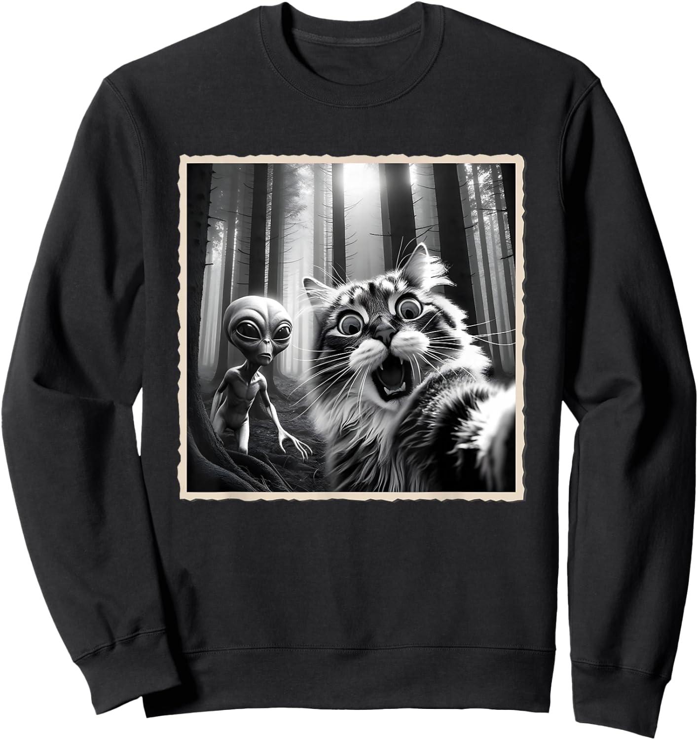 Cat Selfie with Alien, Alien UFO & Funny Cat Sweatshirt - Sweatshirt | Black