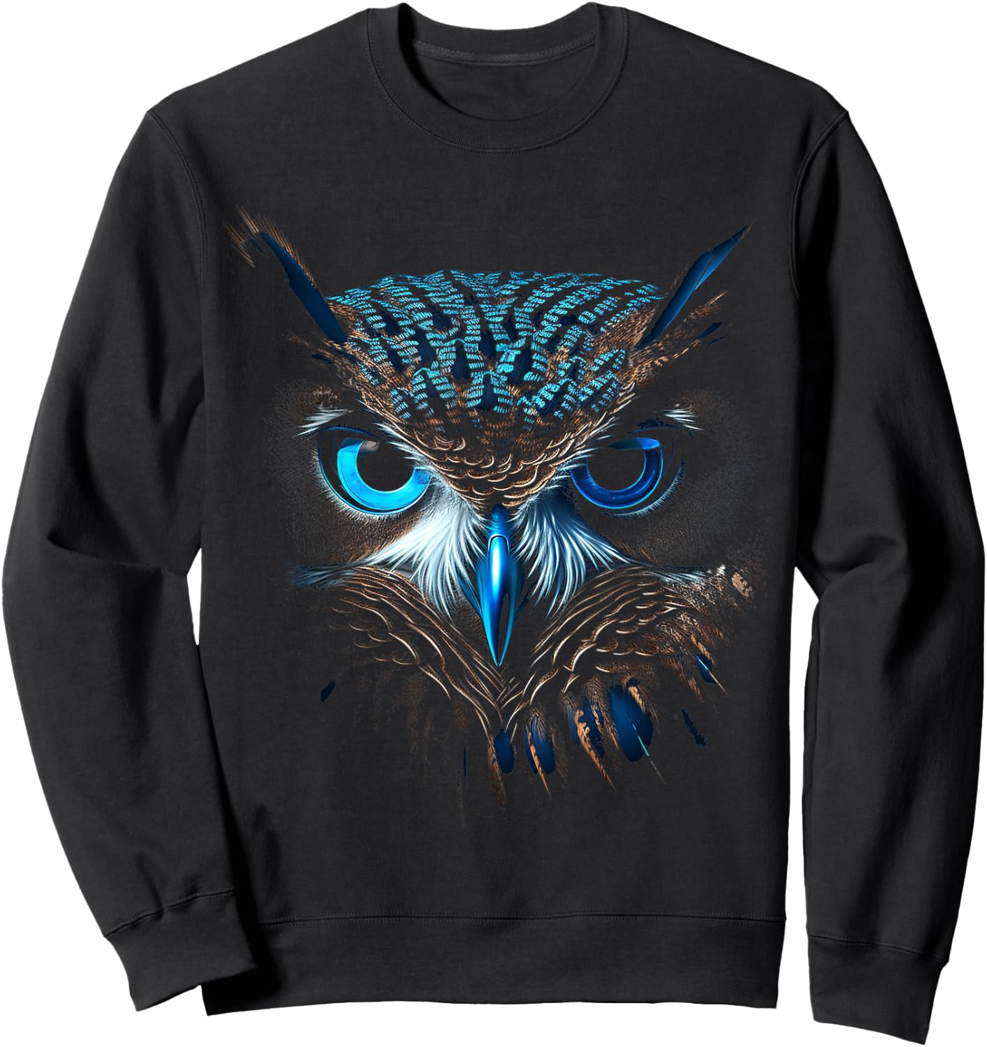 @n!mal Eule blaue Augen Tier Grafik Illustration Eule , , Kurzarm, Klein, Blue Sweatshirt - Sweatshirt | Black