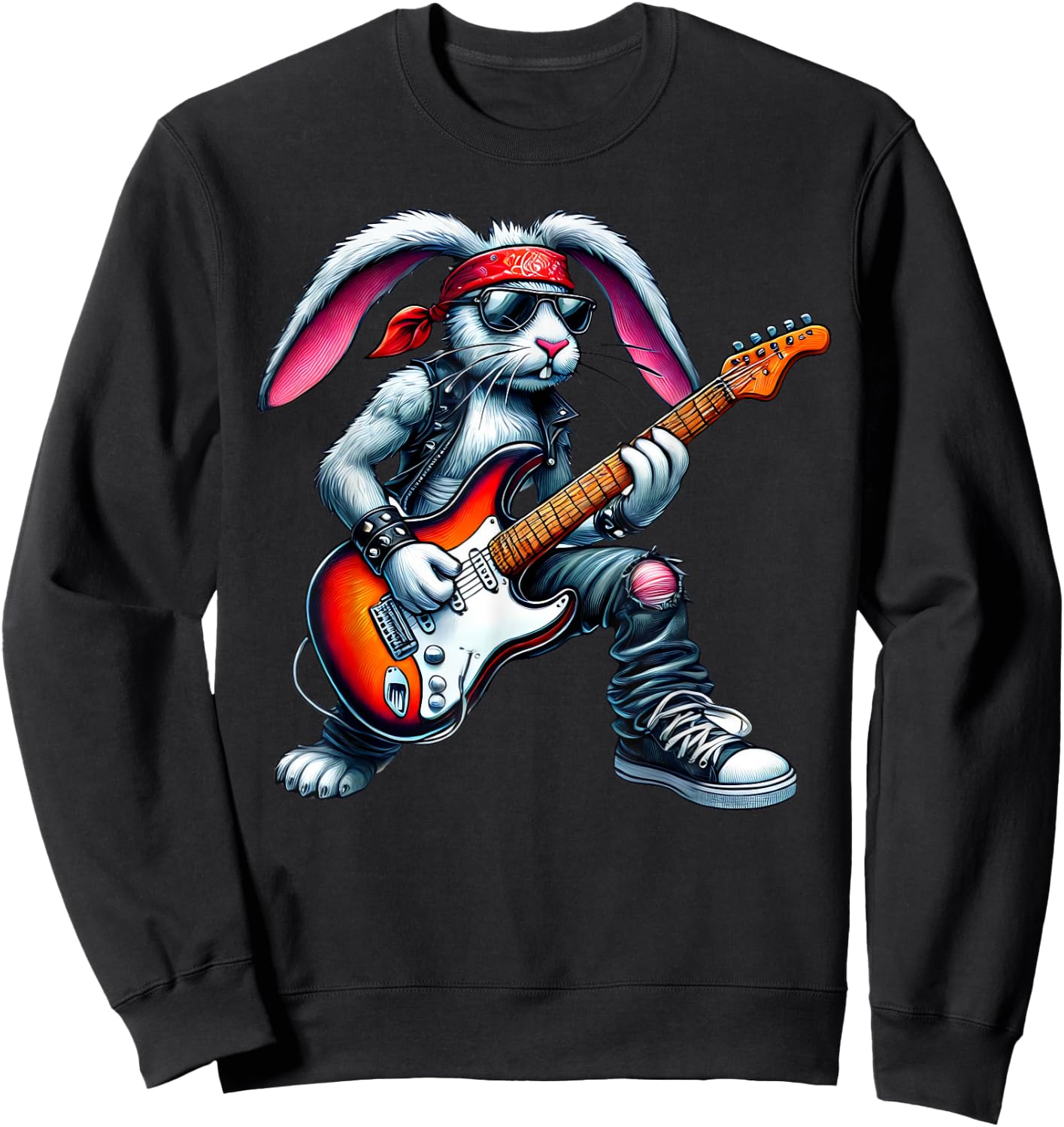 Cute Punk Rabbit, Rock'n Roll Goth, Guitar Kids Rock Star Sweatshirt - Sweatshirt | Black