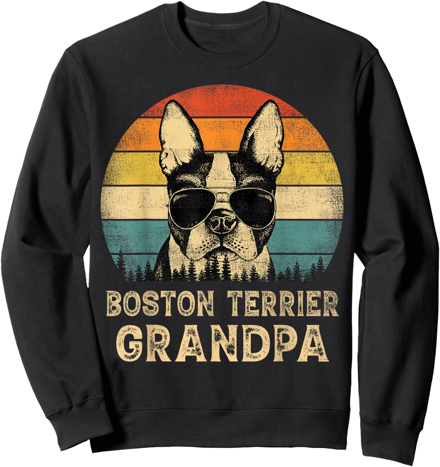 Vintage Boston Terrier Grandpa Dog Lovers Father's Day Sweatshirt - Sweatshirt | Black