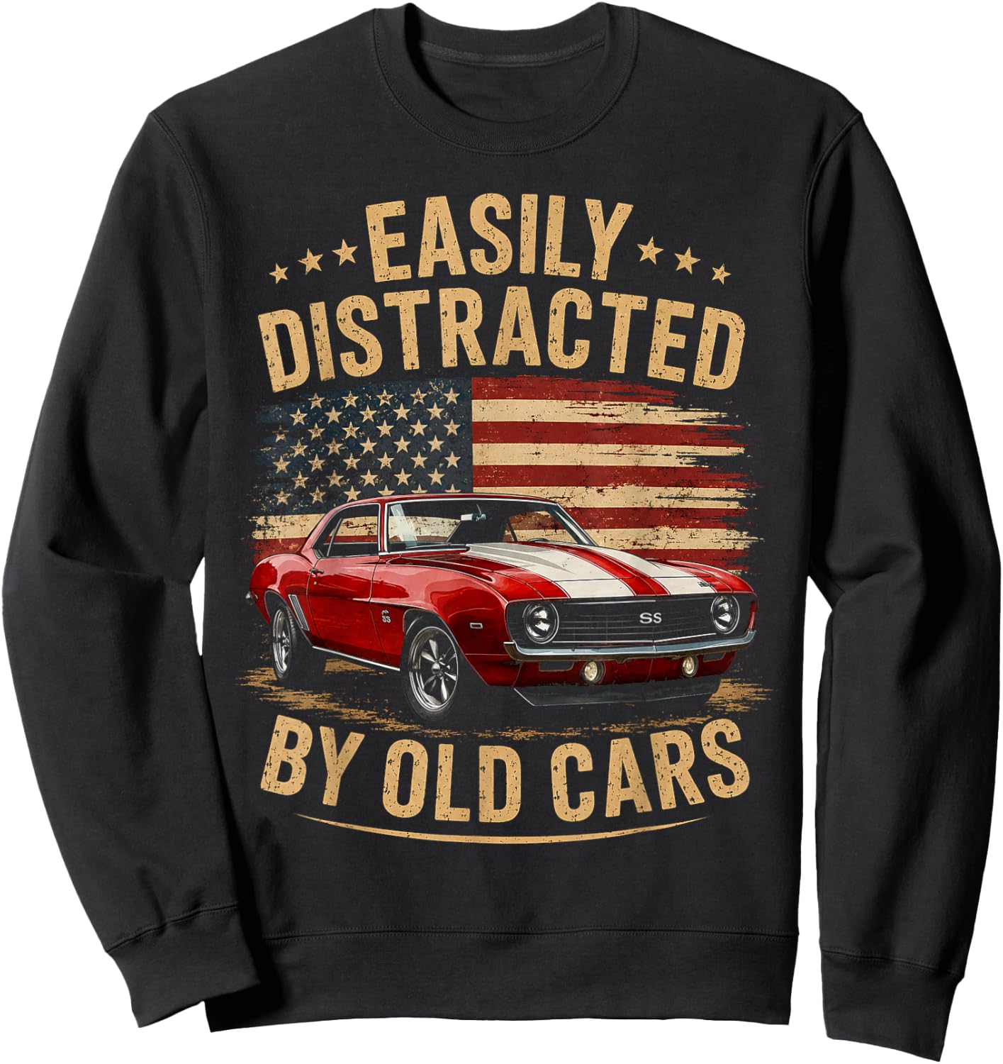 Easily Distracted by Old Cars Classic Car Guy Funny Vintage Sweatshirt - Sweatshirt | Black