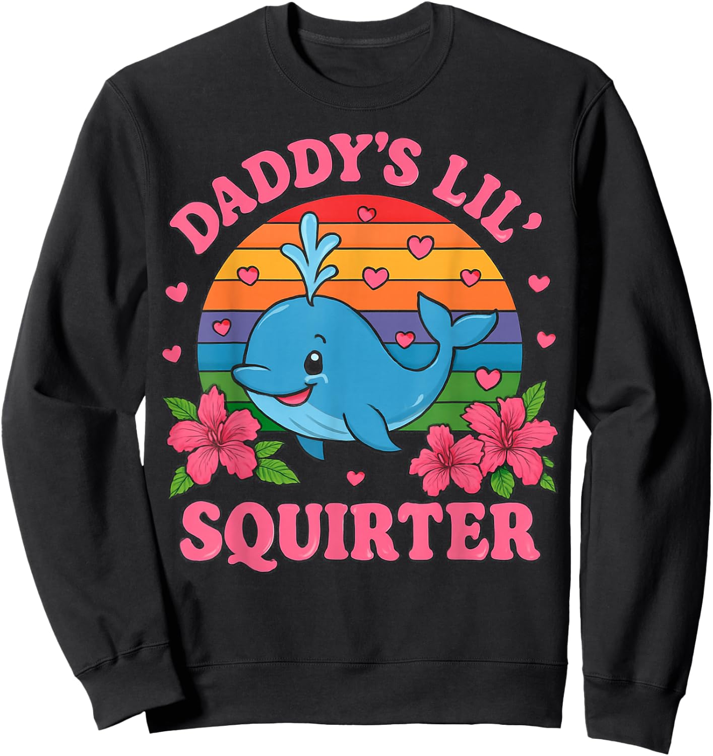 Playful Daddy's Lil Squirter Blue Whale Design Sweatshirt - Sweatshirt | Black